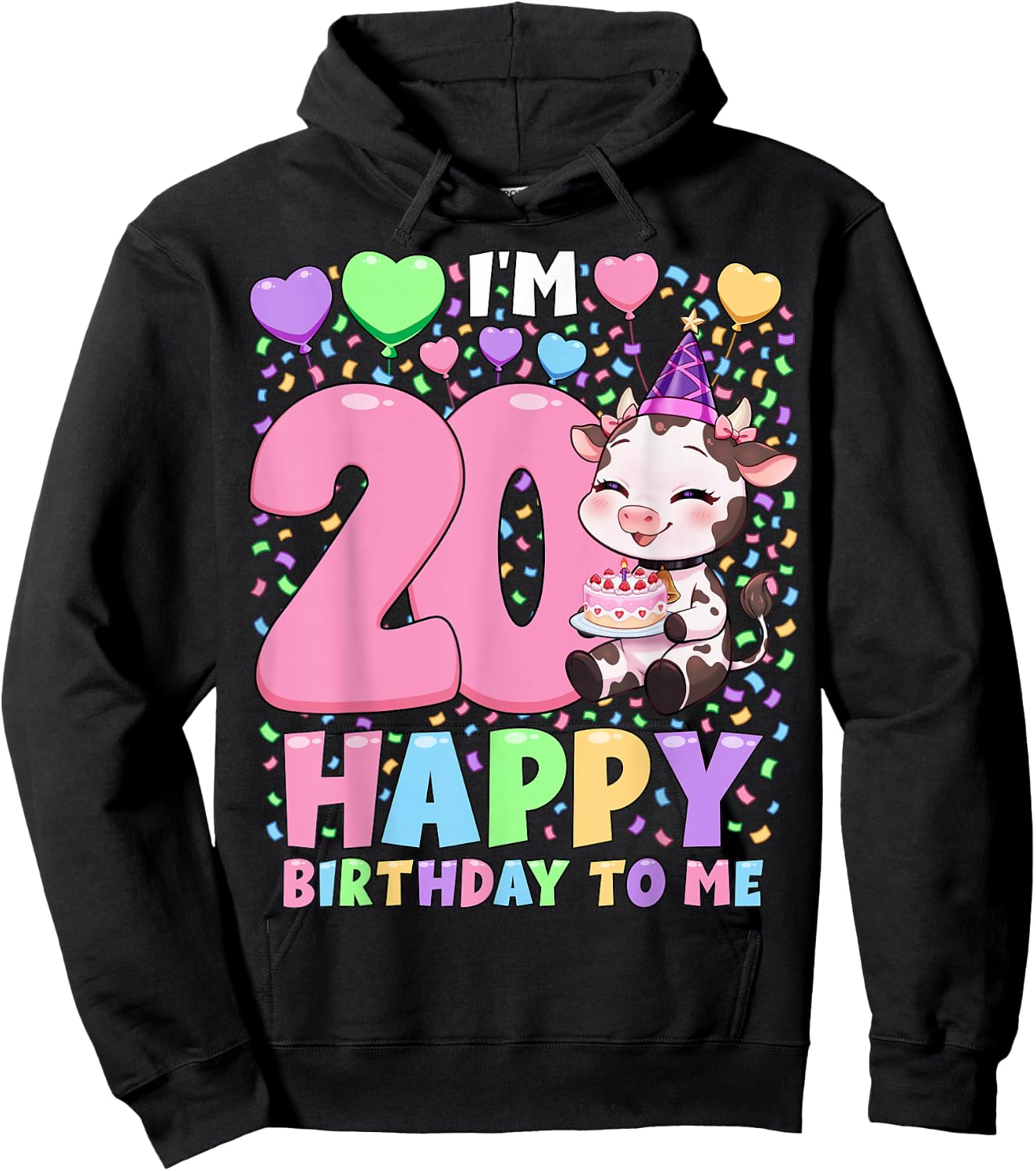 Farm Animal Cow Birthday Shirt | Girls 20th Birthday Cow Hoodie - Hoodie | Black