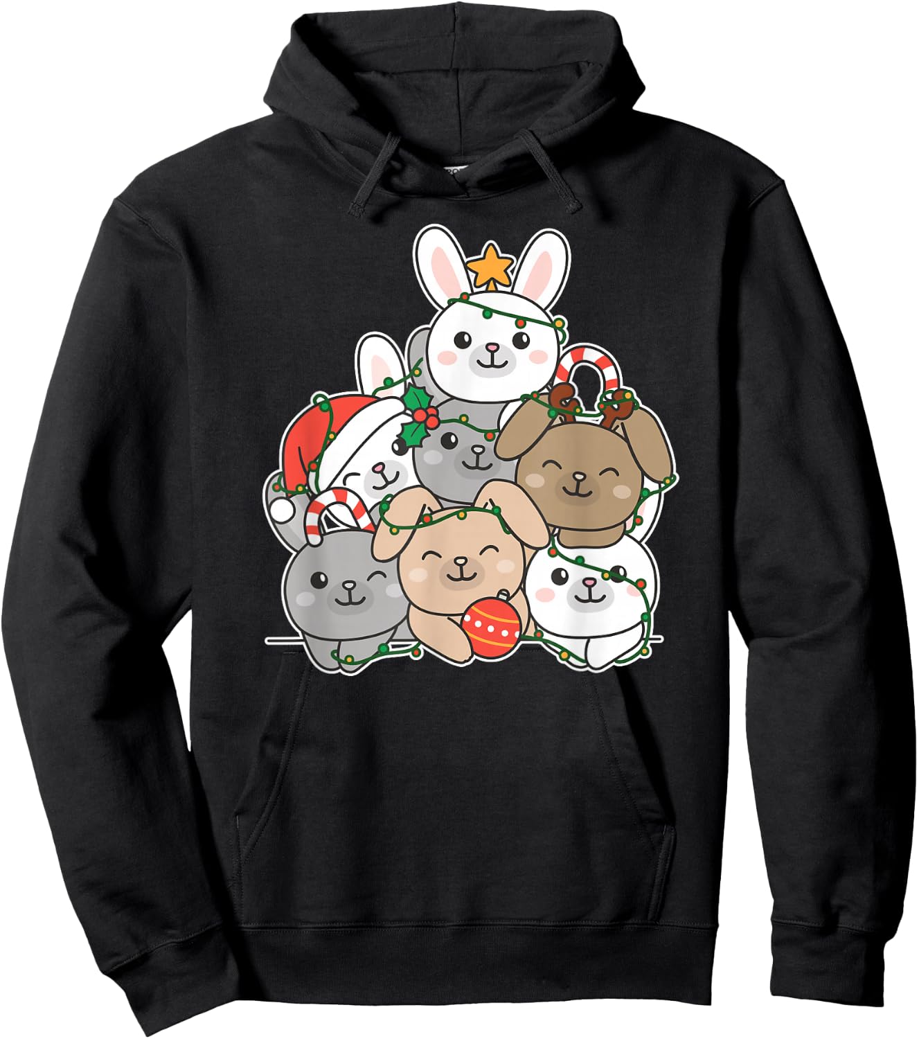 Bunny Christmas Tree Funny Animal Christmas Hoodie - Hoodie | Black