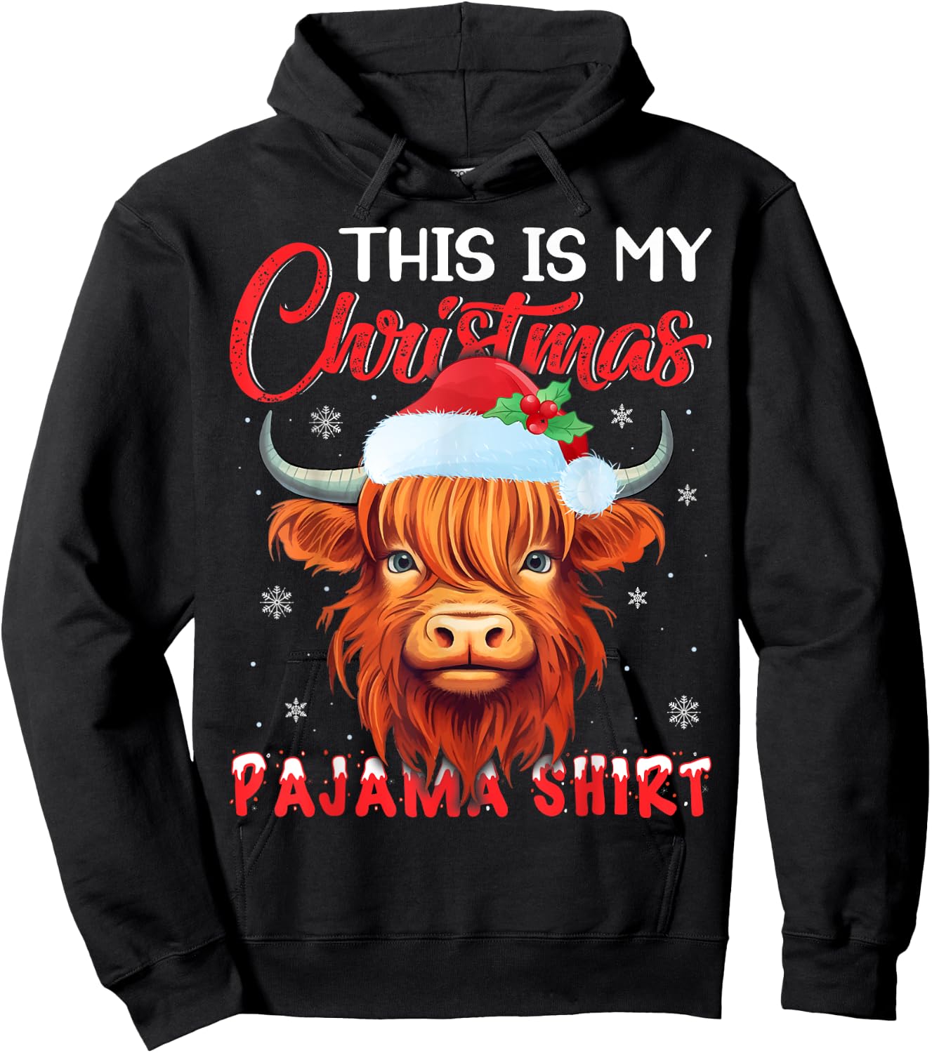 This Is My Christmas Pajamas Santa Hat Cow Christmas Hoodie - Hoodie | Black