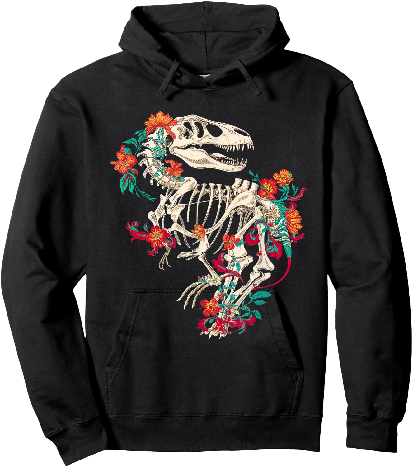 Rex Skeleton Floral Dino Bones Paleontology Dinosaur Hoodie - Hoodie | Black