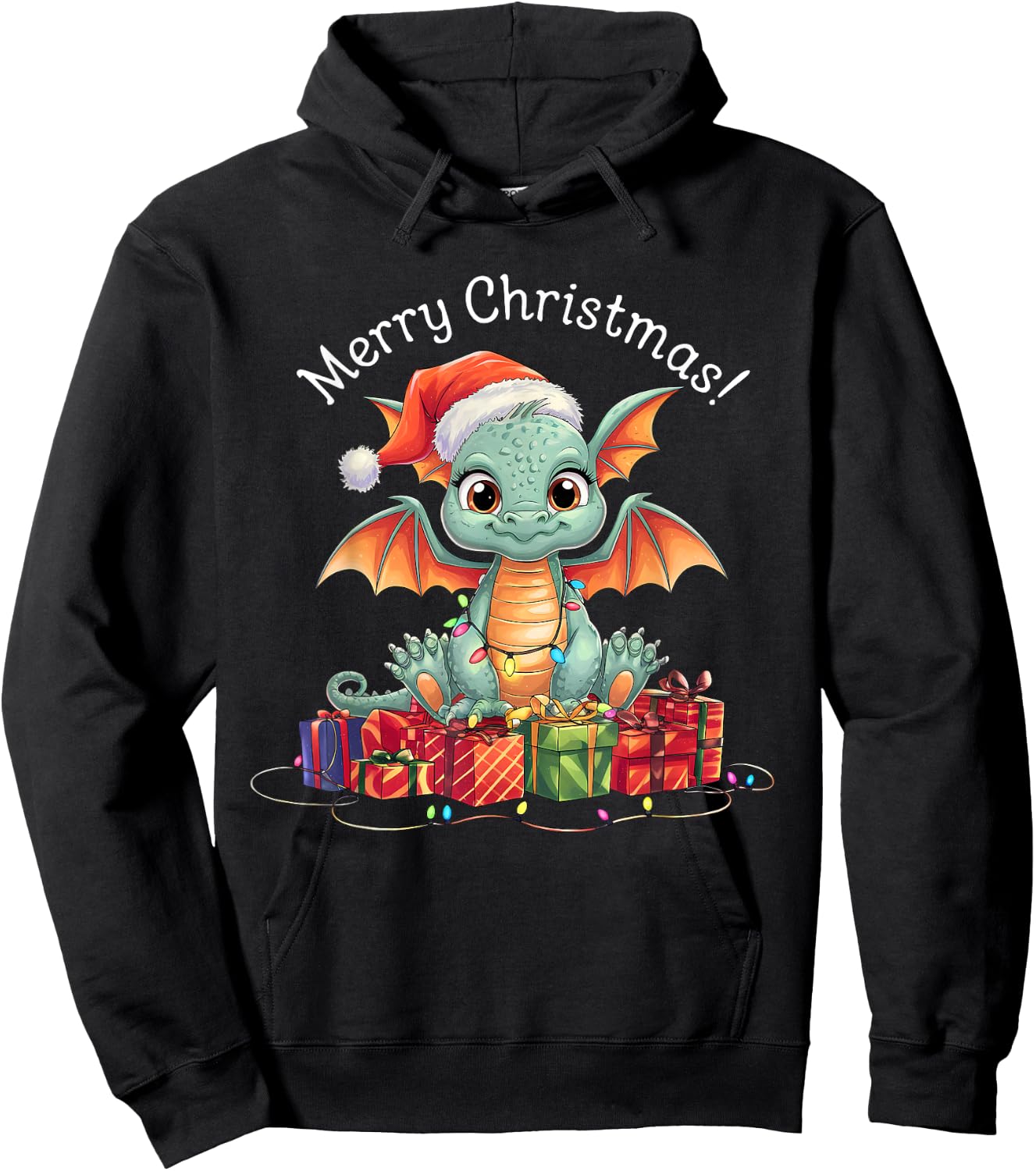 Dragon Christmas Sweater Dragon Fairy Lights cute funny Hoodie - Hoodie | Black