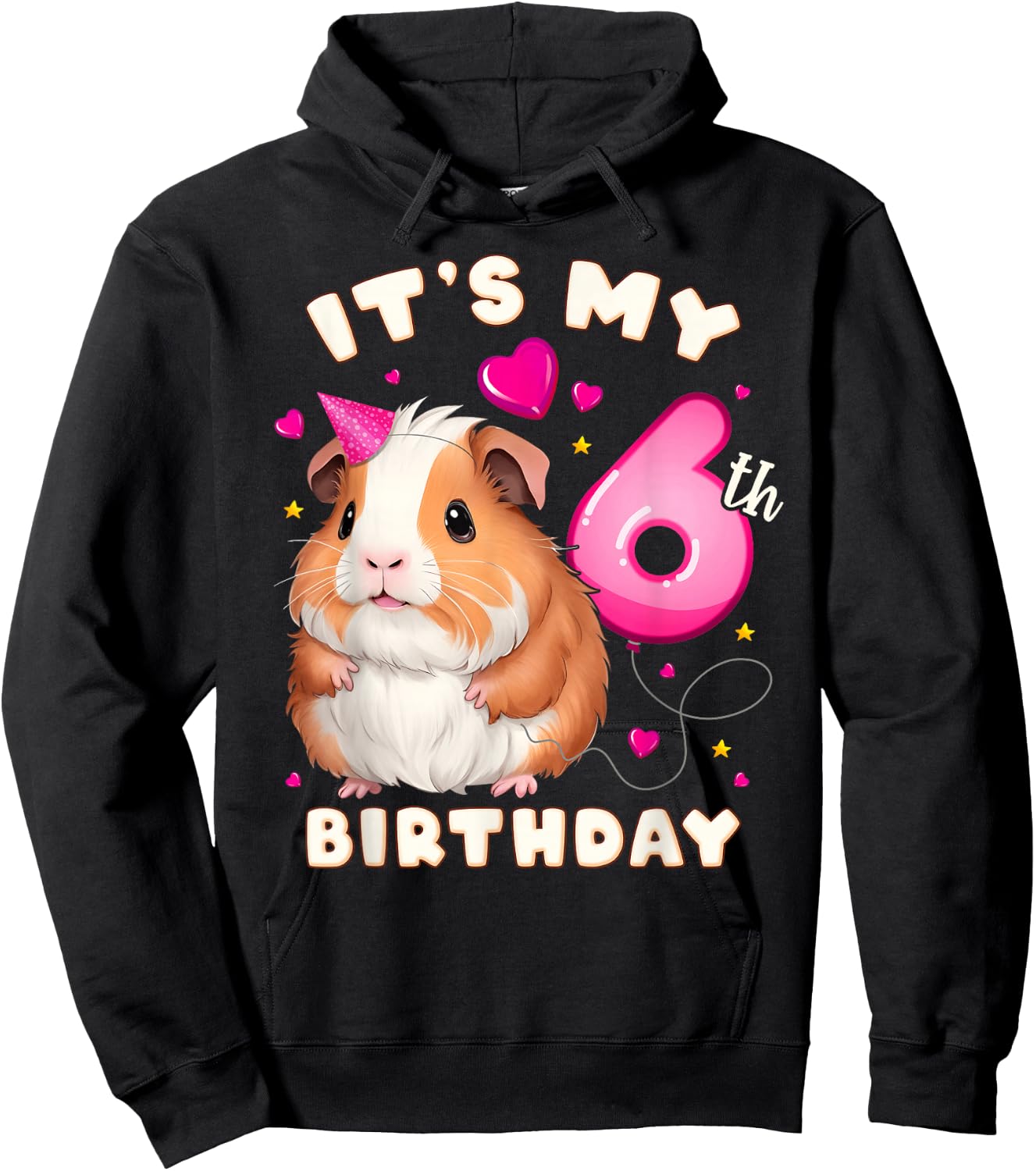 6th Birthday Girl 6 Years, Guinea Pig and Big Number 6 Hoodie - Hoodie | Black