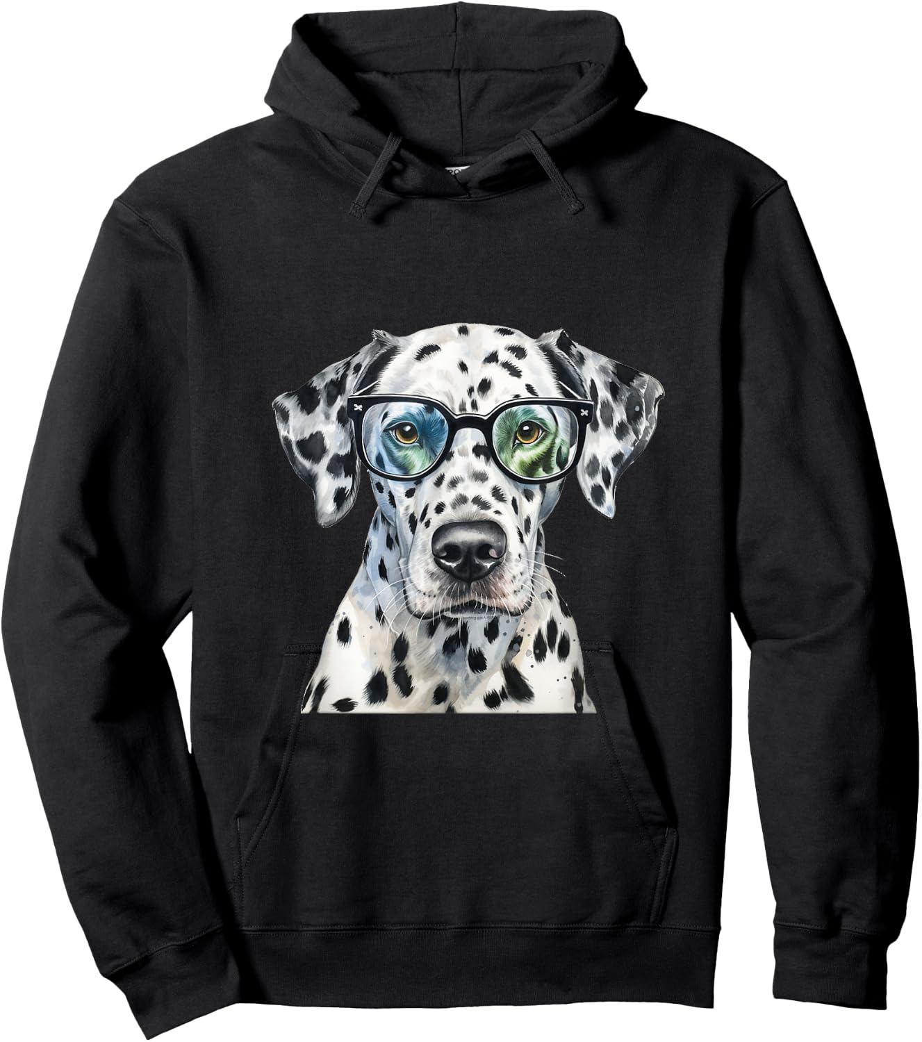 Dalmatian Watercolour Dog Wearing Glasses Hoodie - Hoodie | Black