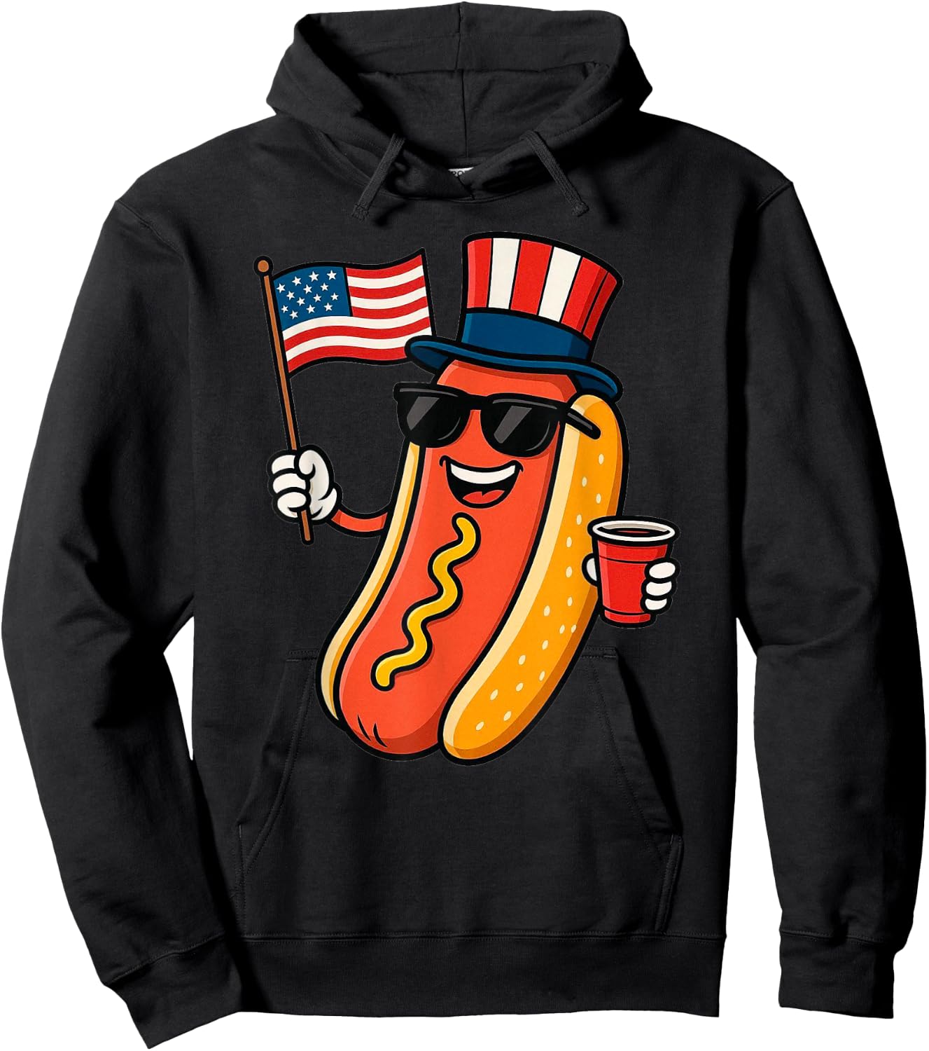 Funny 4th of July Hotdog Patriotic USA American Flag 2026 Hoodie - Hoodie | Black