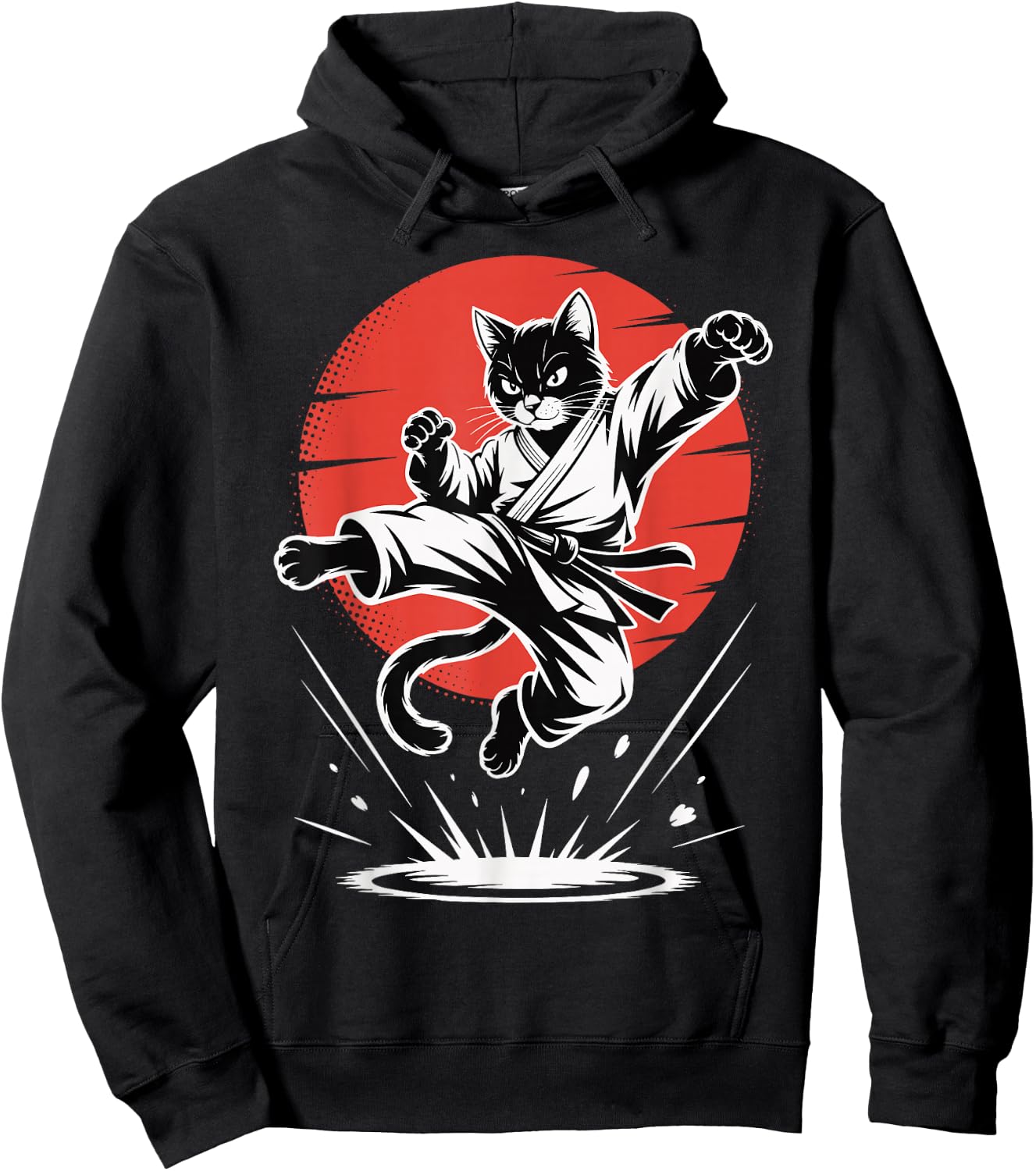 Funny Karate Cat Martial Arts Black Belt Fighter Jump Kick Hoodie - Hoodie | Black