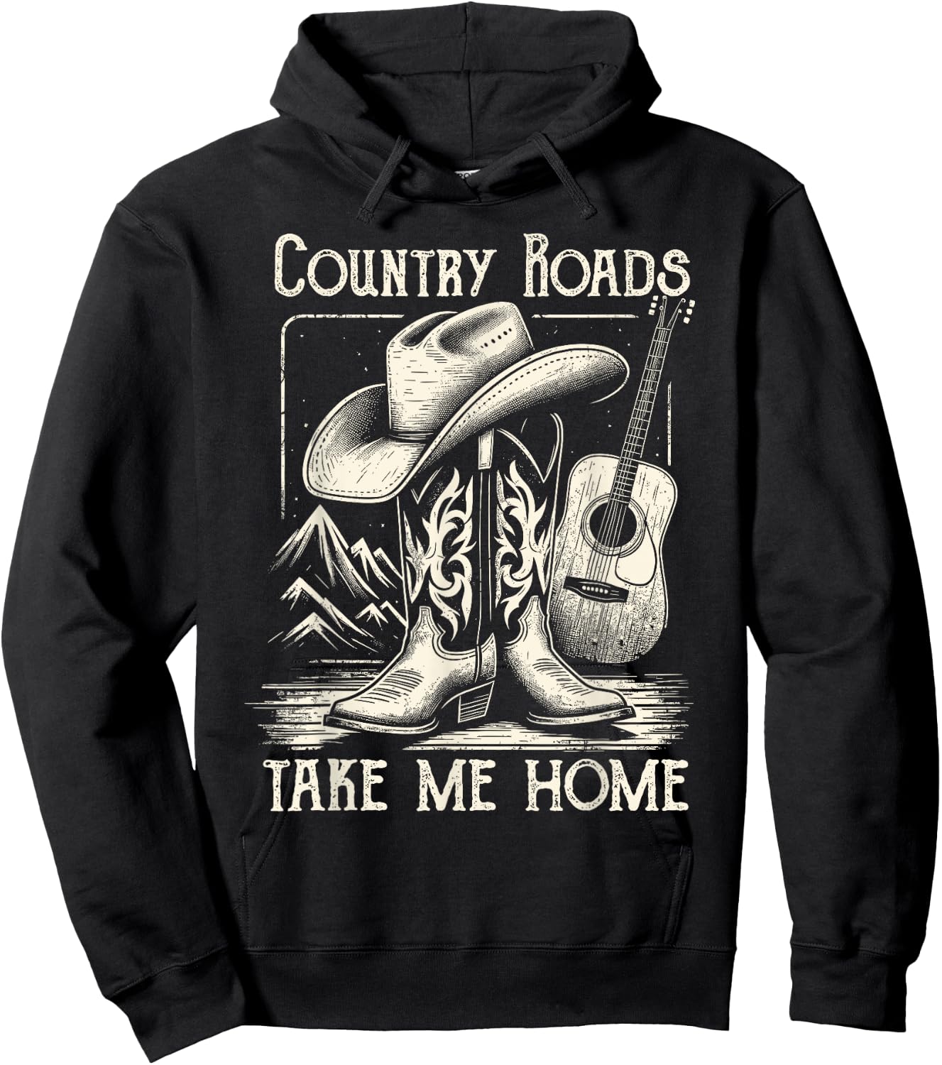 Country Roads Take Me Home Cowboy Western Virginia Retro Hoodie - Hoodie | Black
