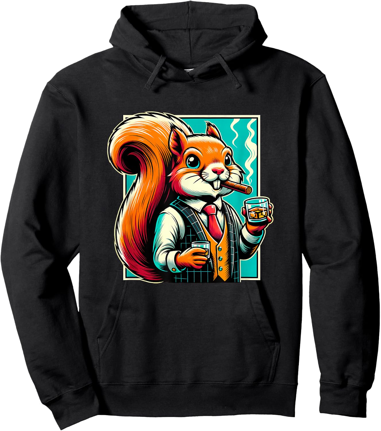 Squirrel Cigar And Whiskey Hoodie - Hoodie | Black
