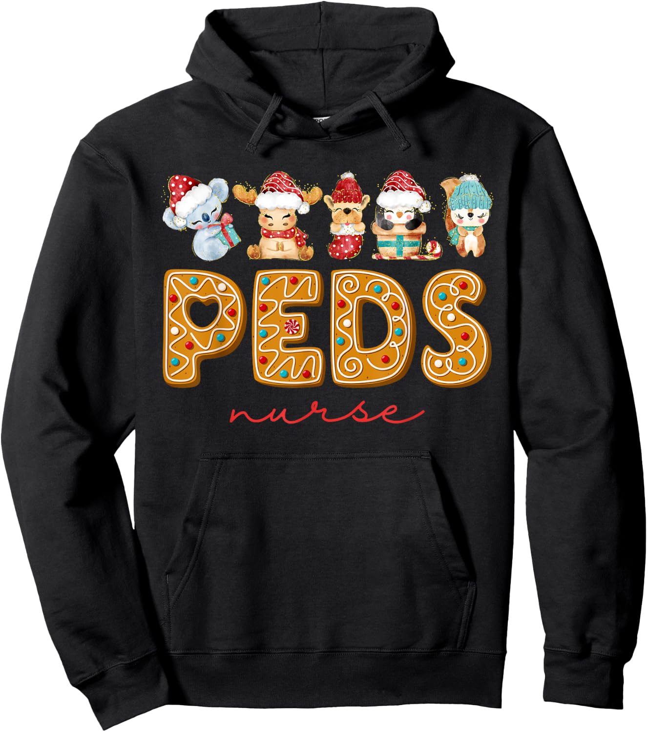 PEDS Nurse Cute Animals Cookies Pediatric Nurse Christmas Hoodie - Hoodie | Black