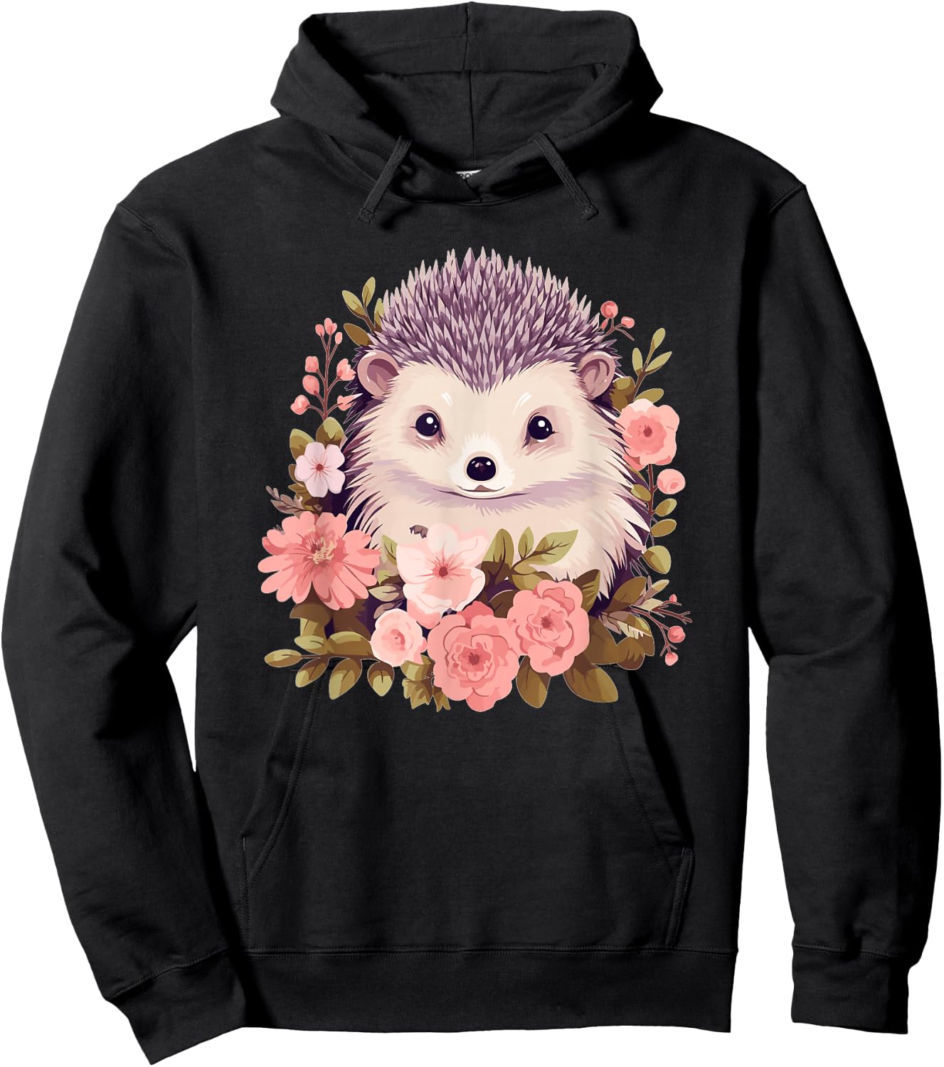 Cute Hedgehog with Flowers I Hedgehog Hoodie - Hoodie | Black