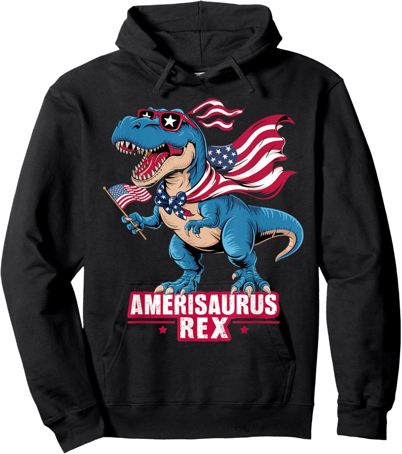 Dinosaur 4th of July Men Women Boys Girls Amerisaurus Rex Hoodie - Hoodie | Black