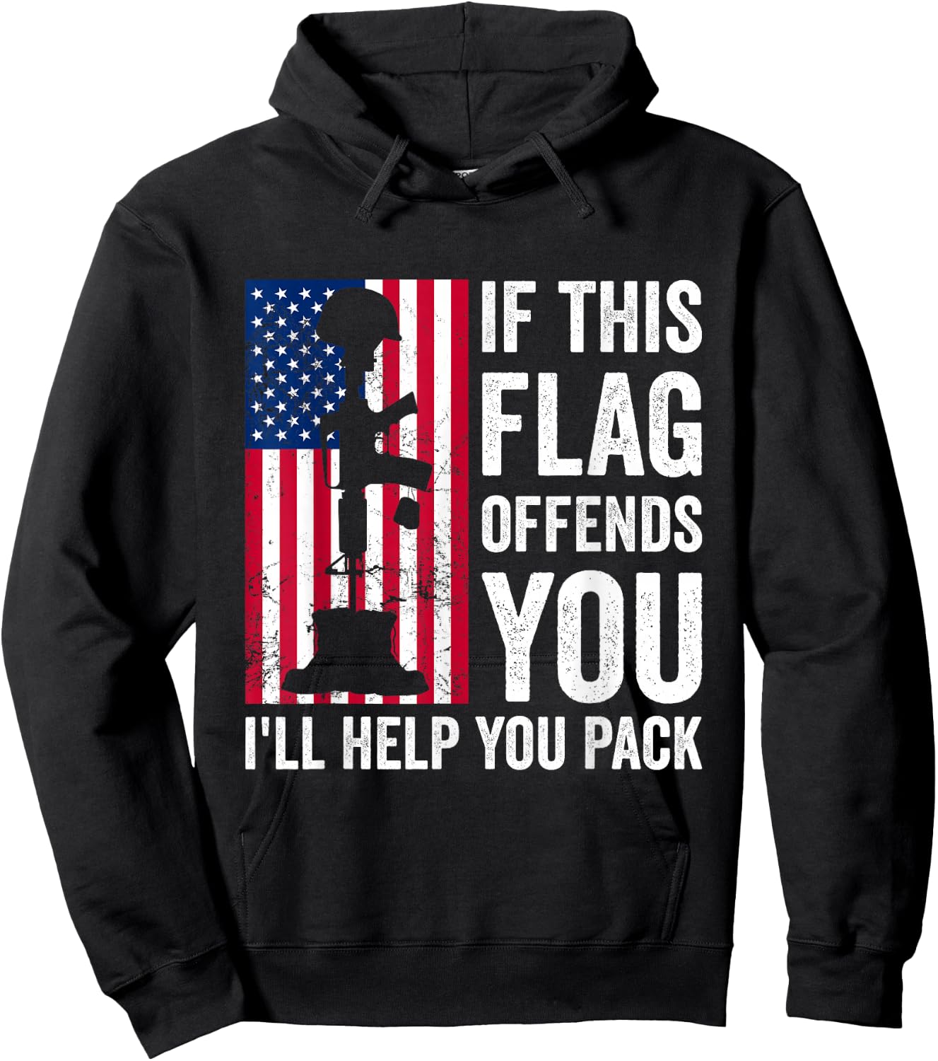If This Flag Offends You I'll Help You Pack Veteran USA Flag Men Hoodie - Hoodie | Black