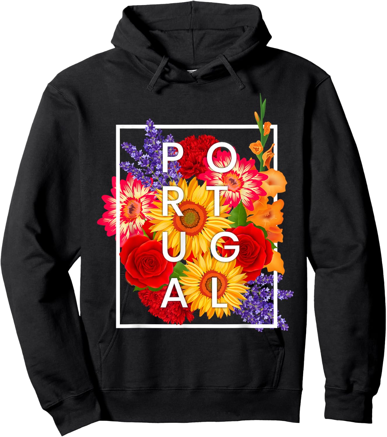 Flowers of Portugal Word Art - Portuguese Pride Hoodie - Hoodie | Black