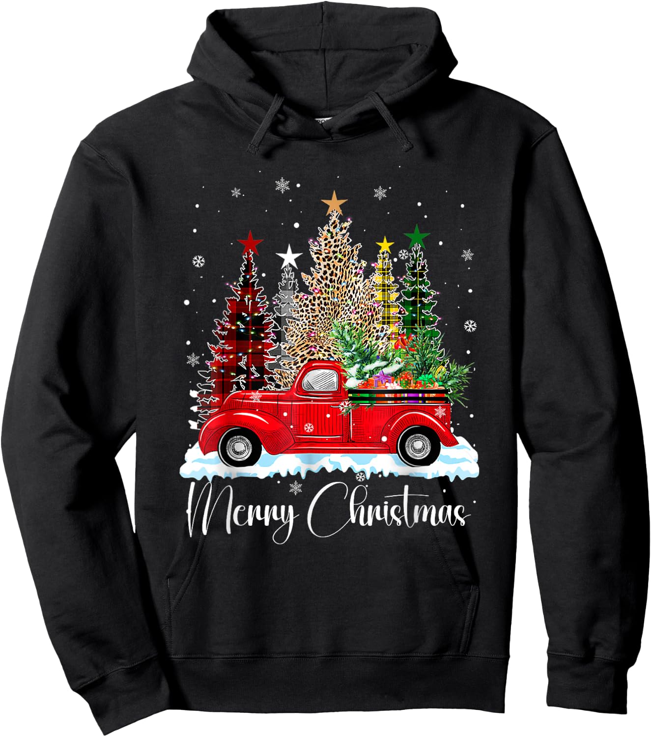 Vintage Merry Christmas Red Truck Old Fashioned Christmas Hoodie - Hoodie | Black