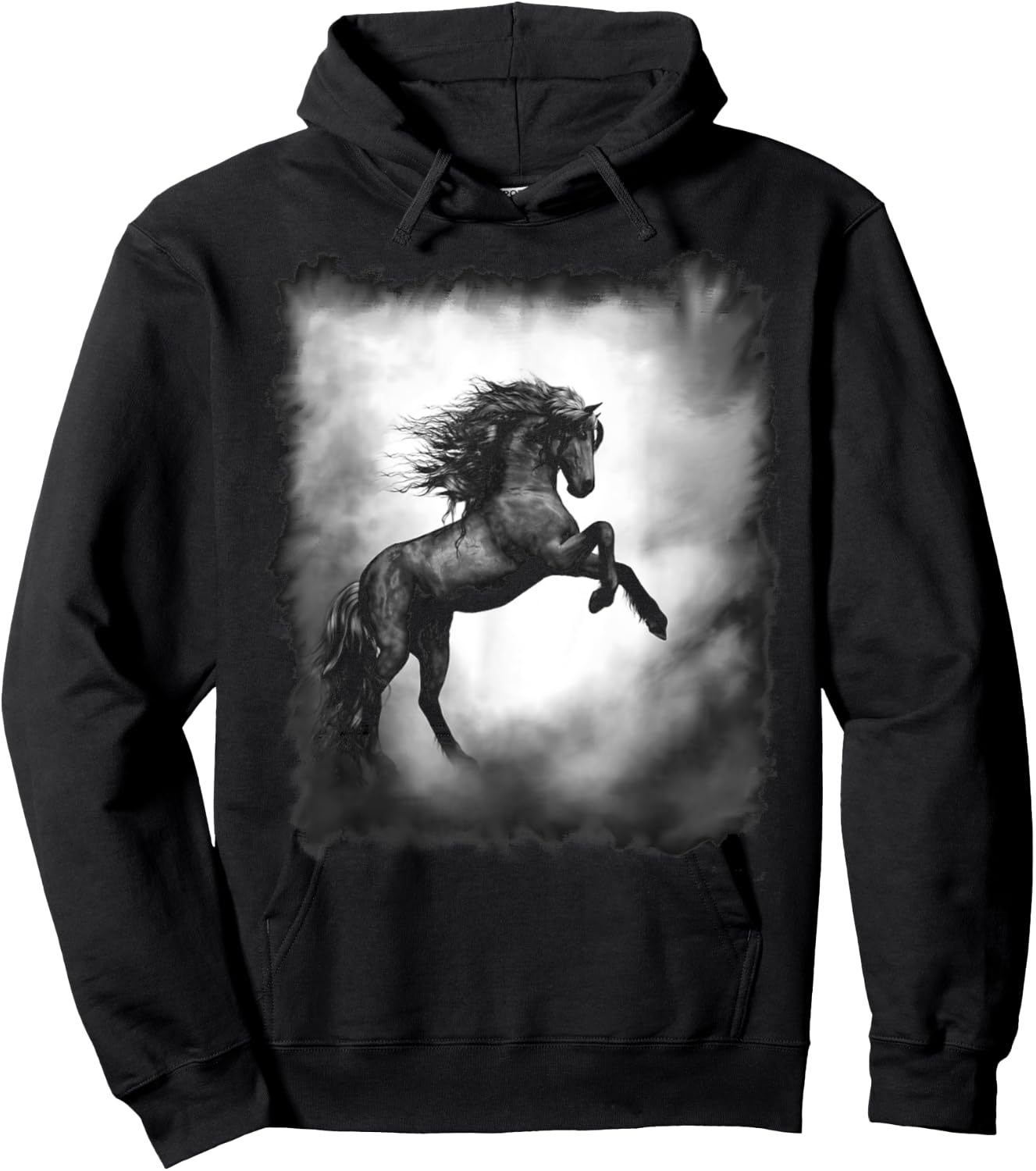 Black Wild Stallion Horse Rearing up with flowing mane Hoodie - Hoodie | Black