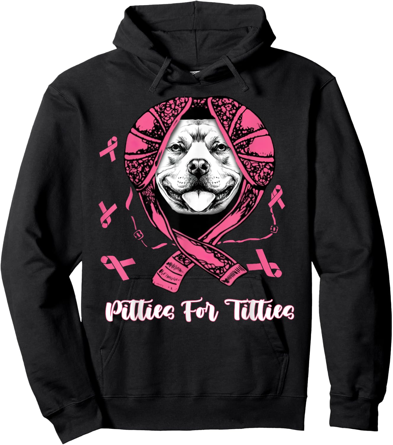 Pitties For Titties Funny Pitbull Breast Cancer Awareness Hoodie - Hoodie | Black