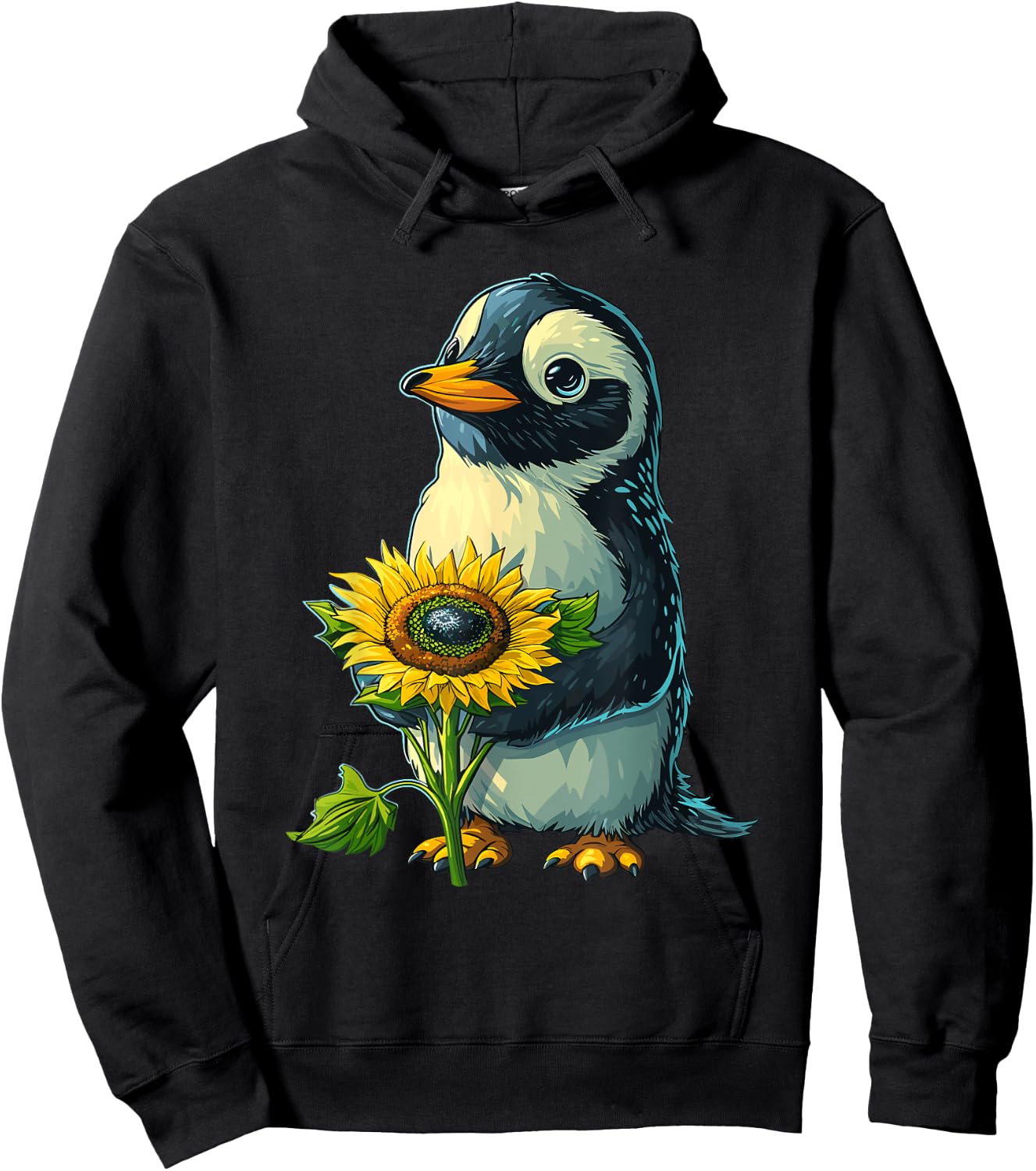 Penguin Holding Sunflower Cute Penguin Lover Hoodie - Hoodie | Black
