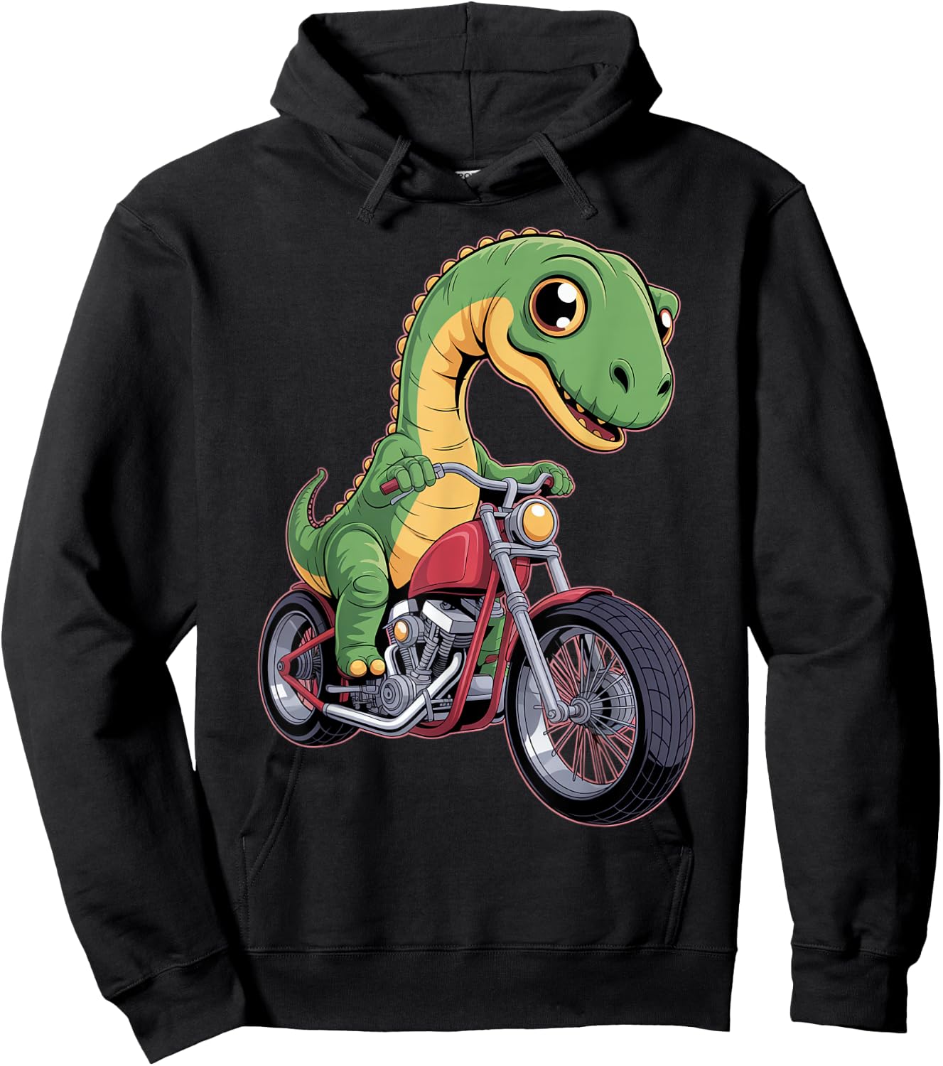 Vibrant Chibi Dinosaur Rider Hoodie - Hoodie | Black
