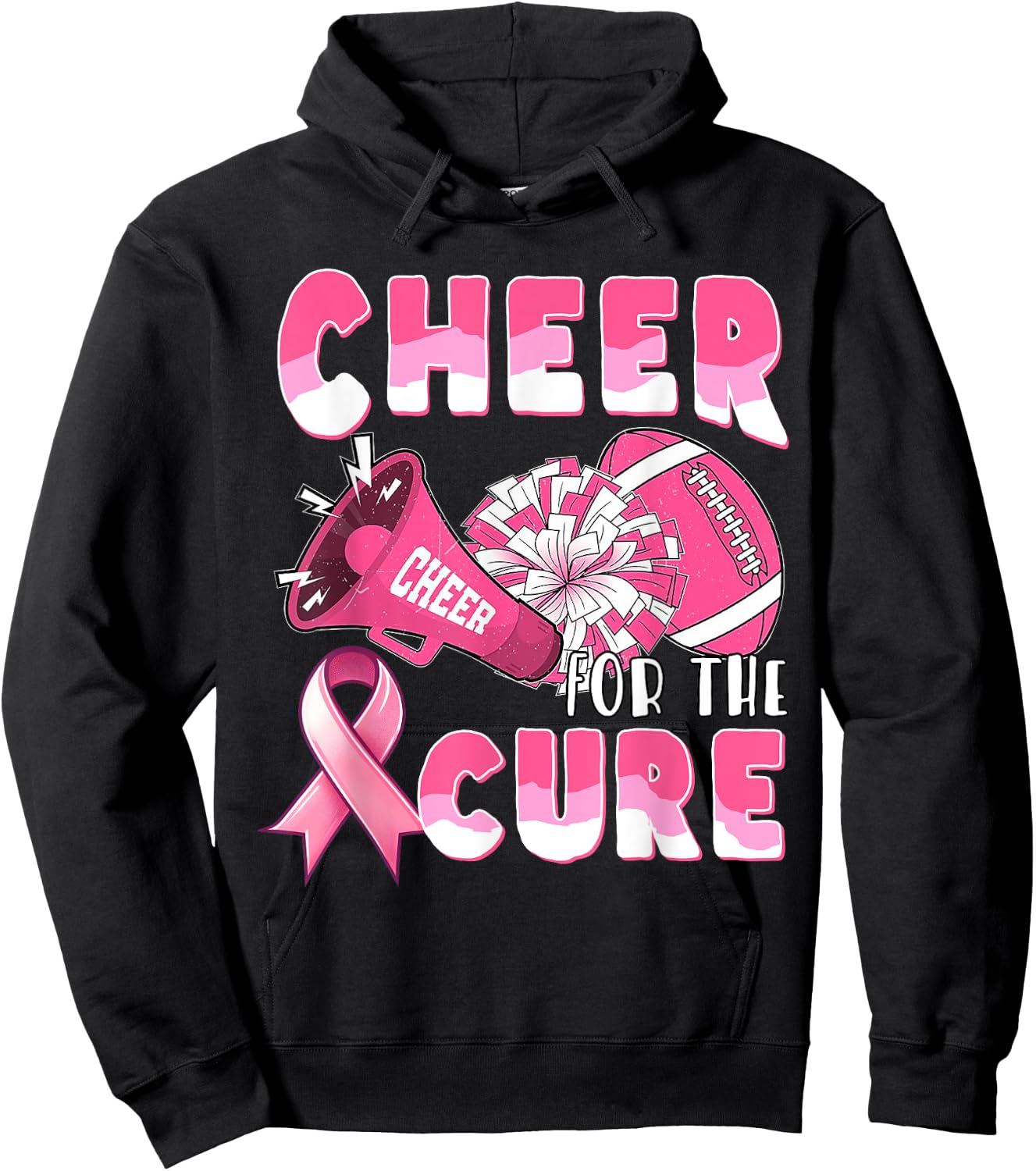 Pink Breast Cancer Awareness Cheer for the Cure Football Hoodie - Hoodie | Black