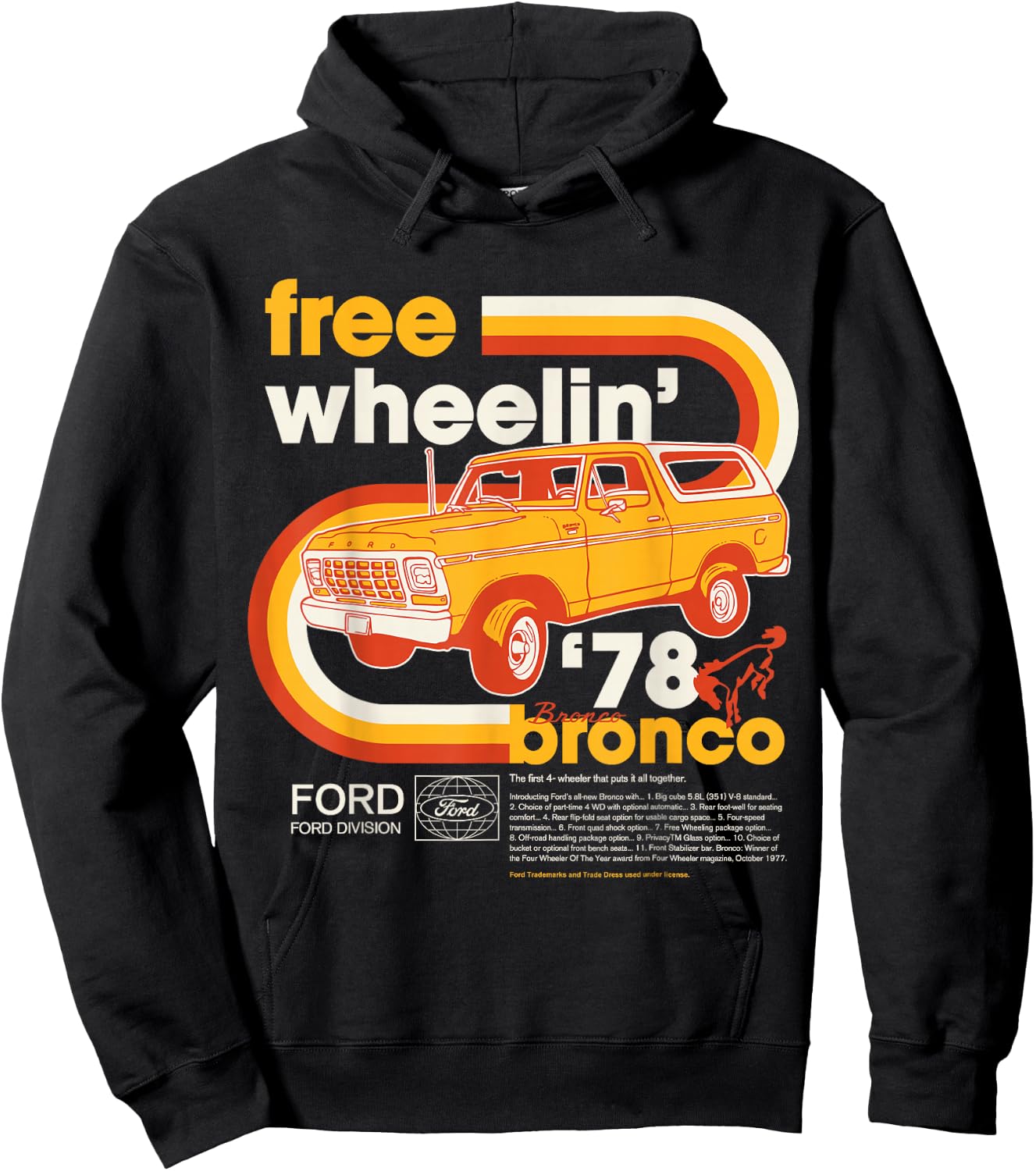 Ford Bronco Free Wheelin' 1978 4 Wheel Division , black Hoodie - Hoodie | Black
