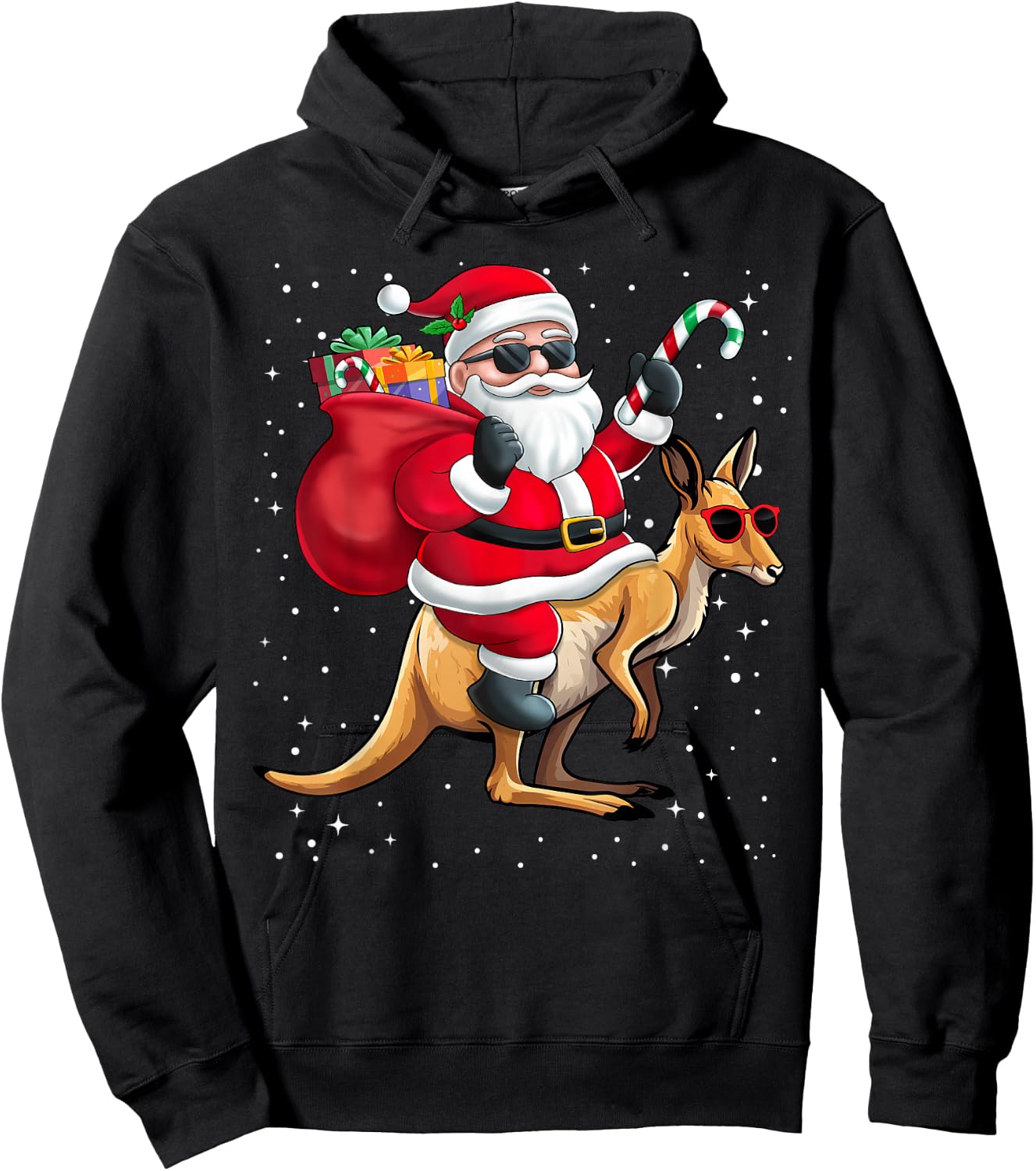 Santa Claus Riding A Kangaroo Christmas Boy Girl Kids Hoodie - Hoodie | Black