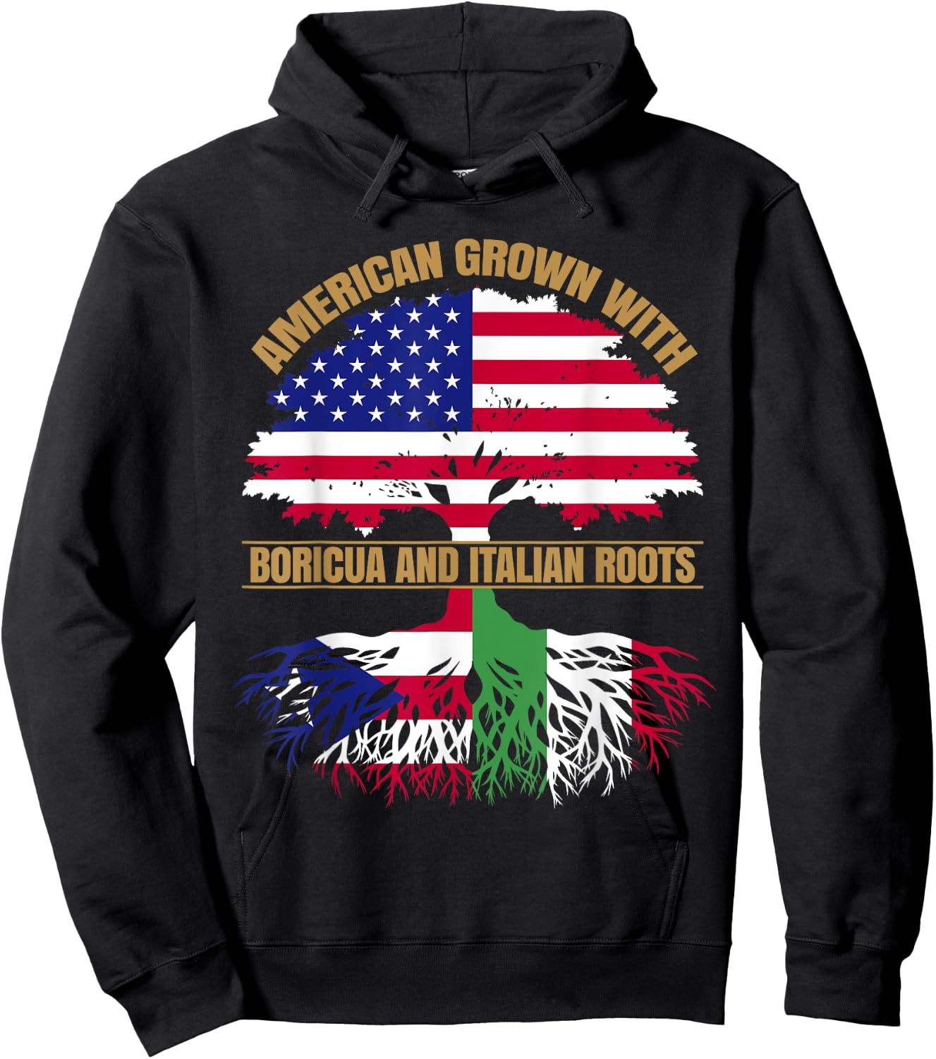 Heritage American Grown with Puerto Rican Italian Roots Hoodie - Hoodie | Black