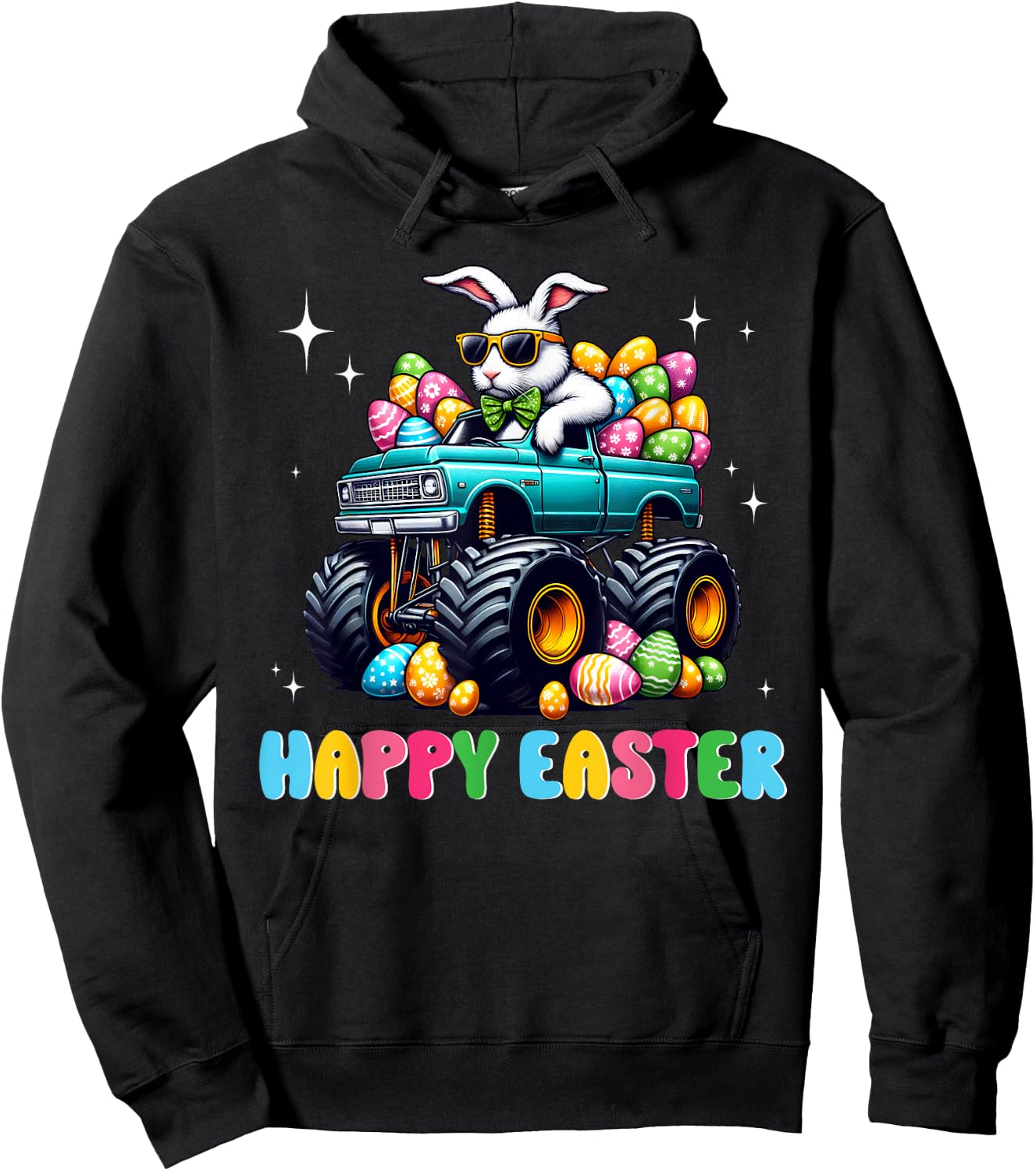 Funny Boys Happy Easter Monster Truck Easter Eggs Toddler Hoodie - Hoodie | Black