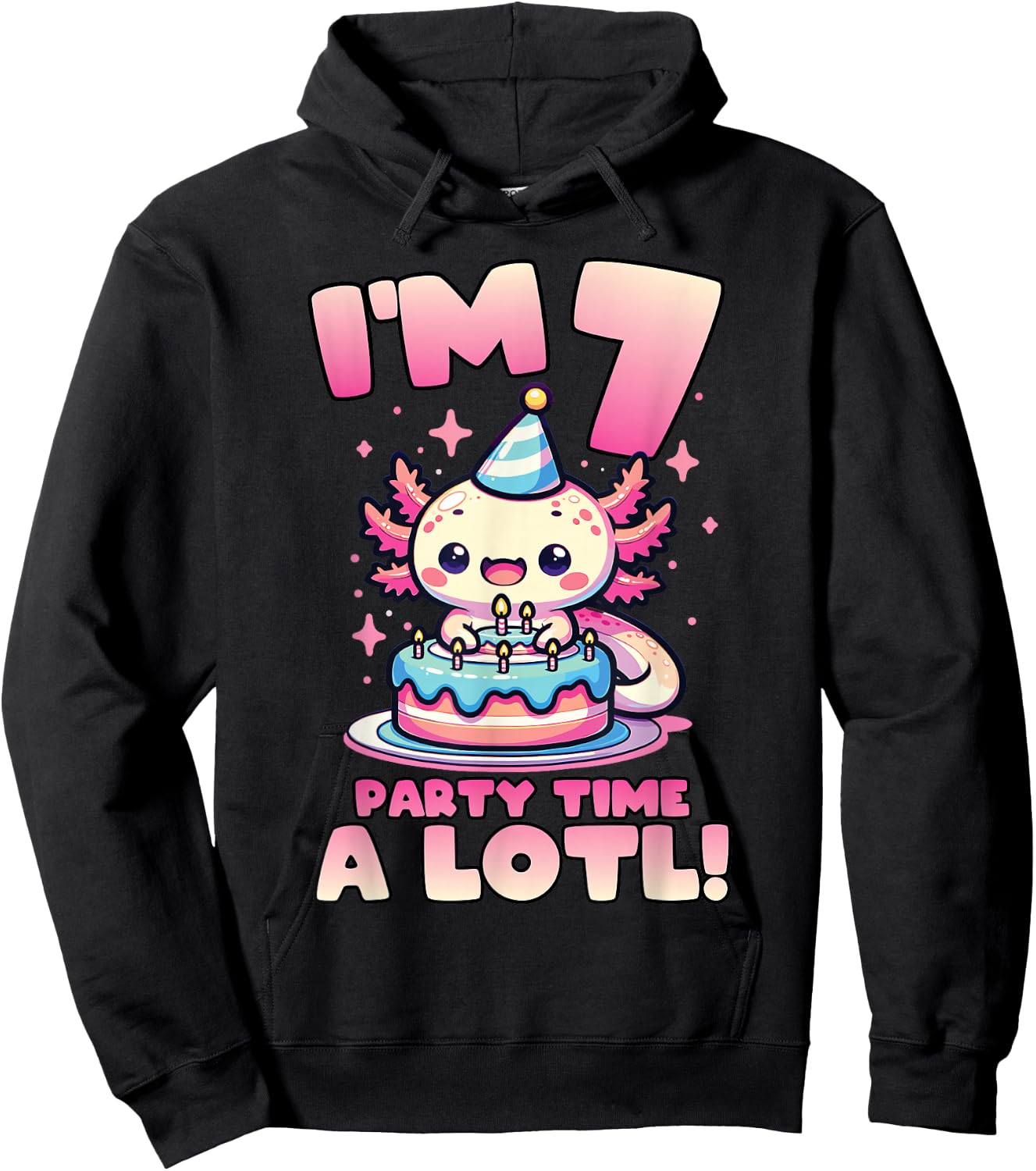 I'm 7 Seven Years Old Cute Kawaii Axolotl 7th Birthday Party Hoodie - Hoodie | Black