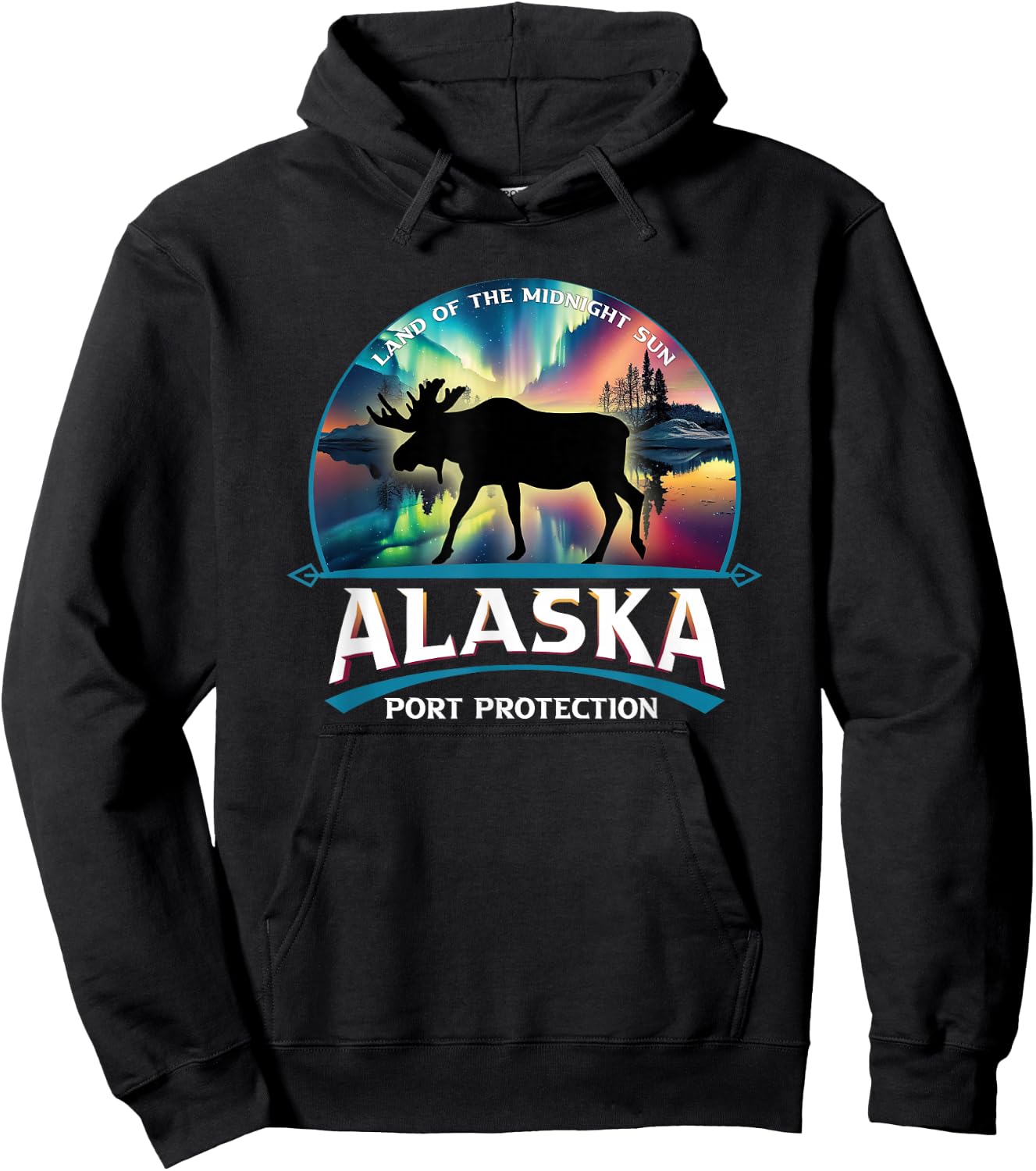 Port Protection Alaska Aurora Borealis Moose Souvenir Hoodie - Hoodie | Black