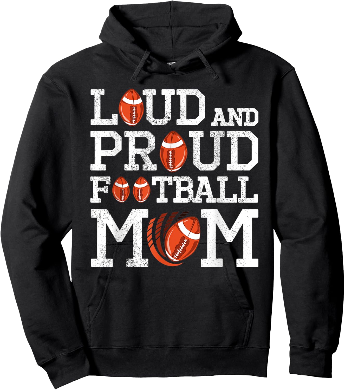 Loud And Proud Football Mom Game Season Vintage Football Hoodie - Hoodie | Black