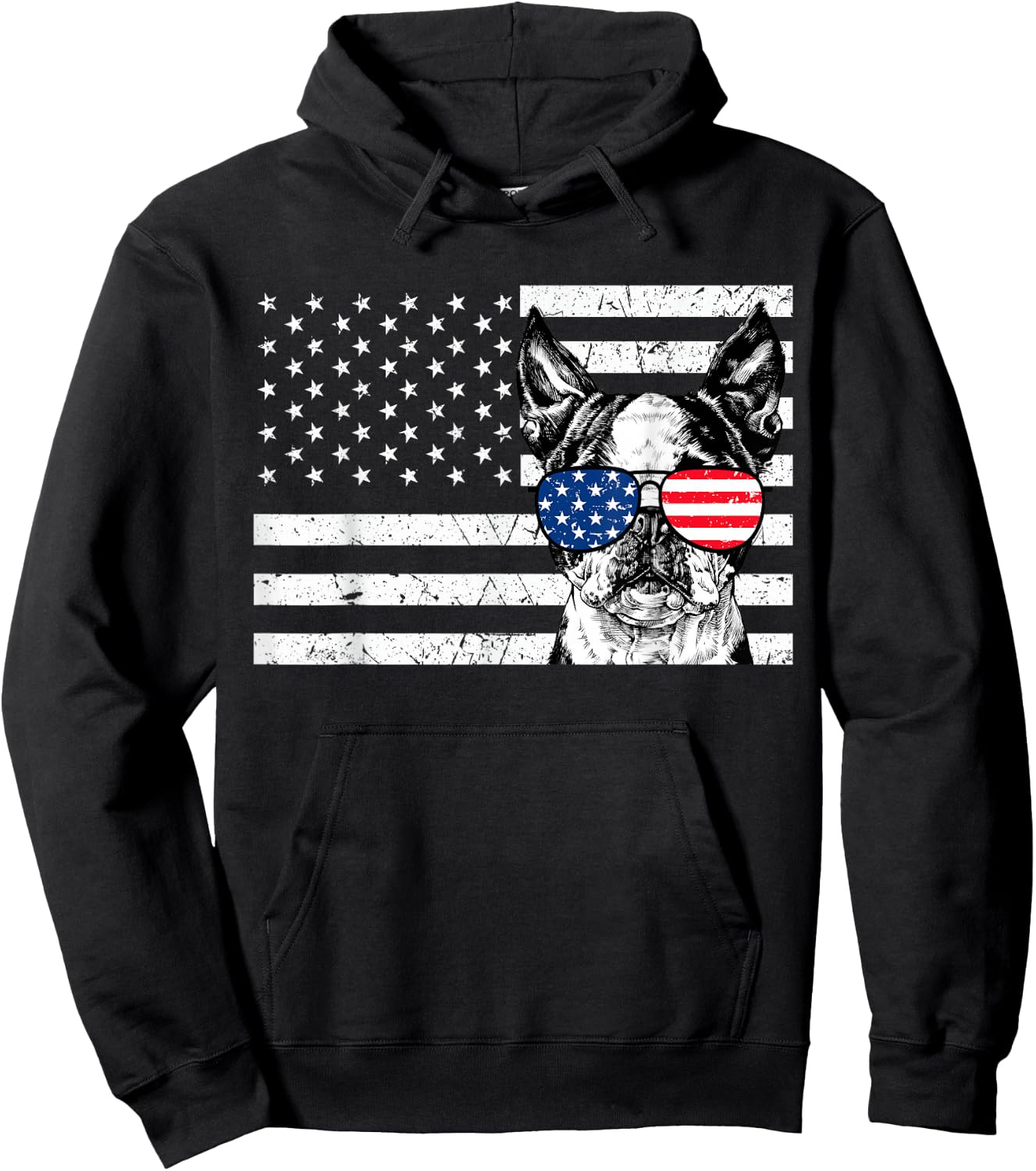 Boston Terrier Dog 4th of July US American Flag Patriotic Hoodie - Hoodie | Black