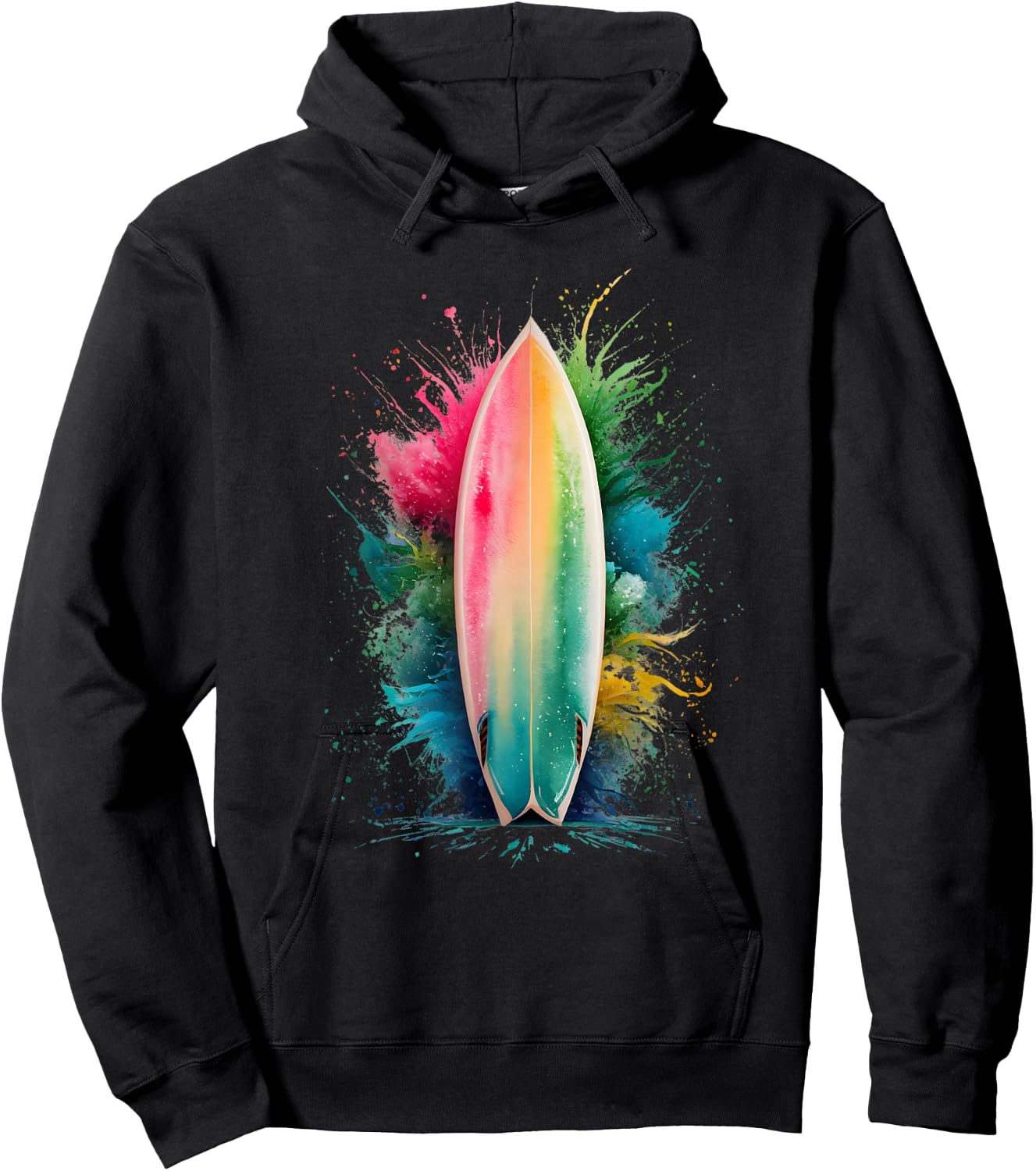 Surfer Herren Damen Bunt Aquarell Surfen Hoodie - Hoodie | Black