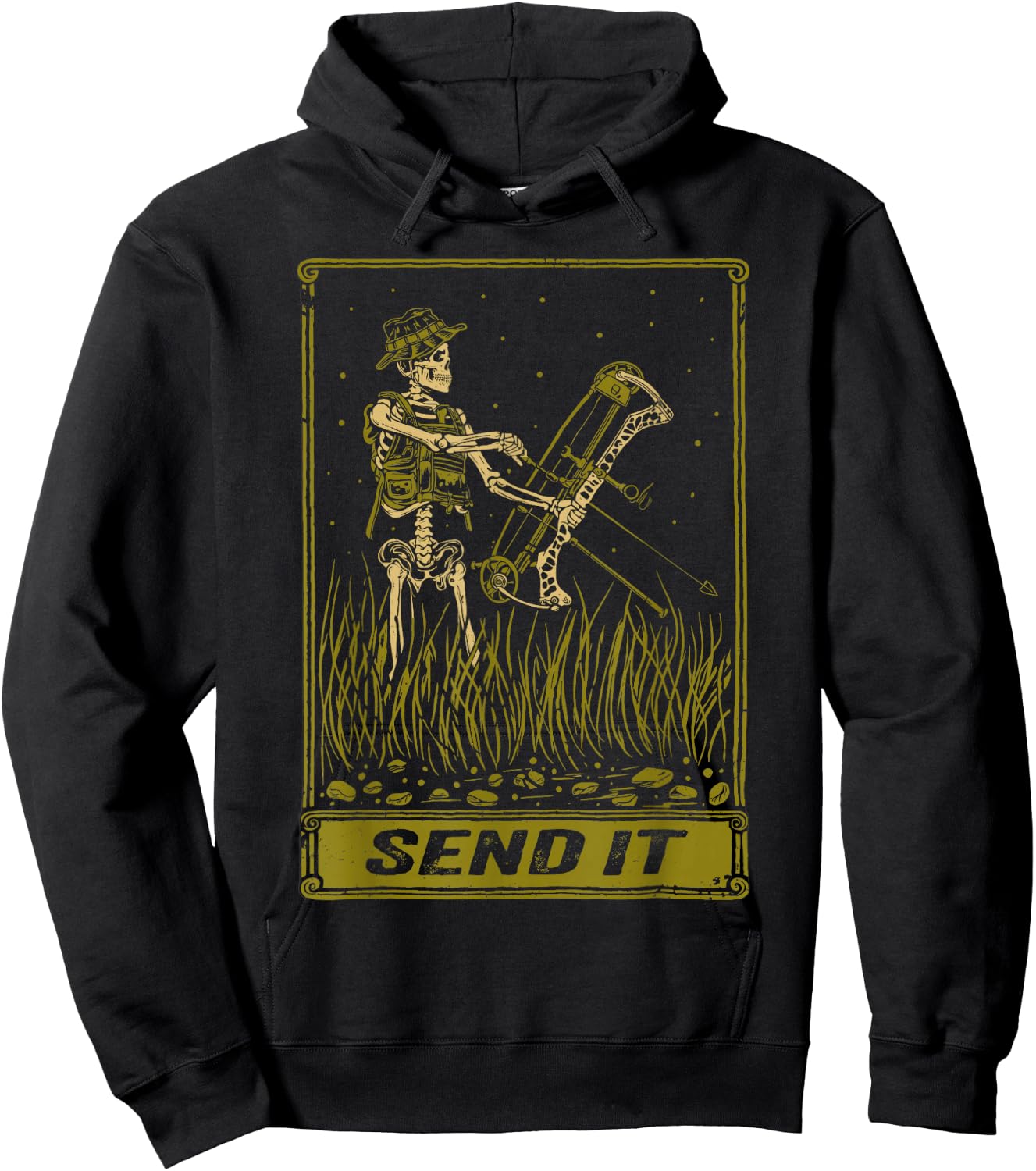 Send It Vintage Bowfishing Skeleton Outdoor Adventure Art Hoodie - Hoodie | Black