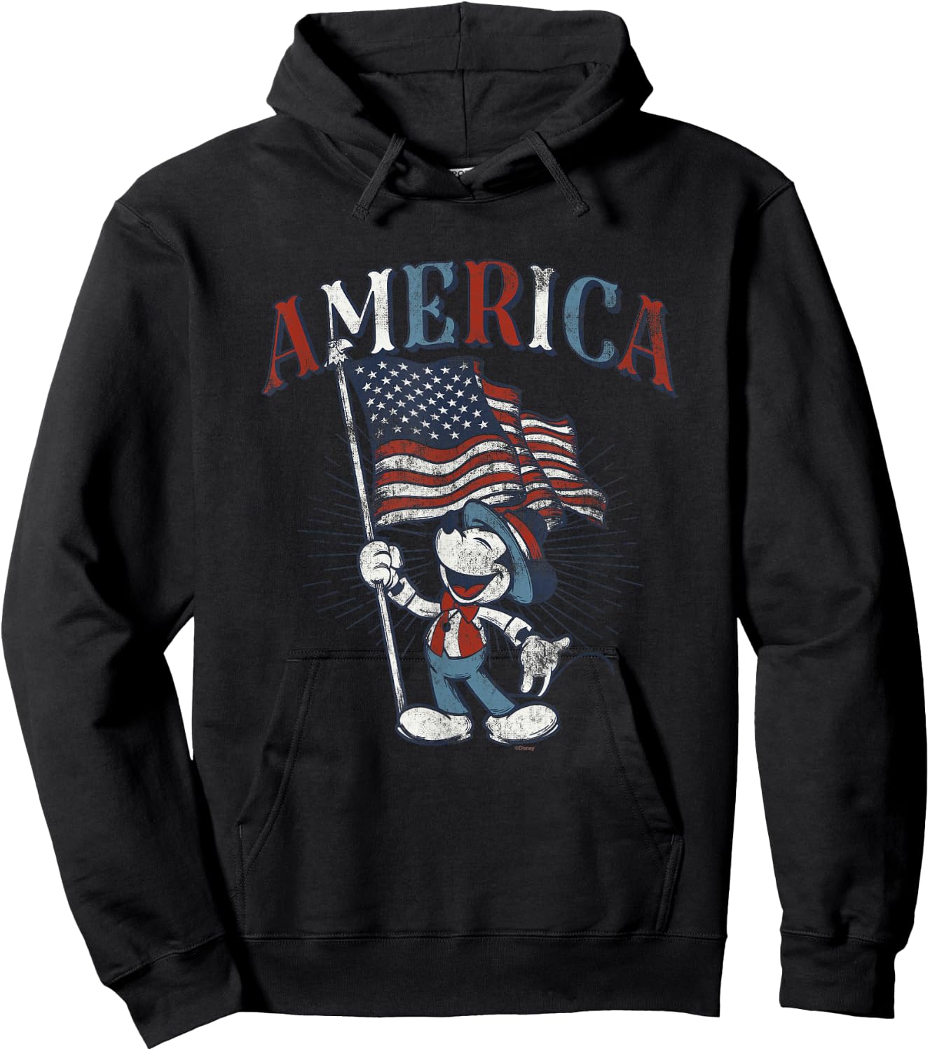 Disney Mickey Mouse with American Flag USA Fourth of July Hoodie - Hoodie | Black