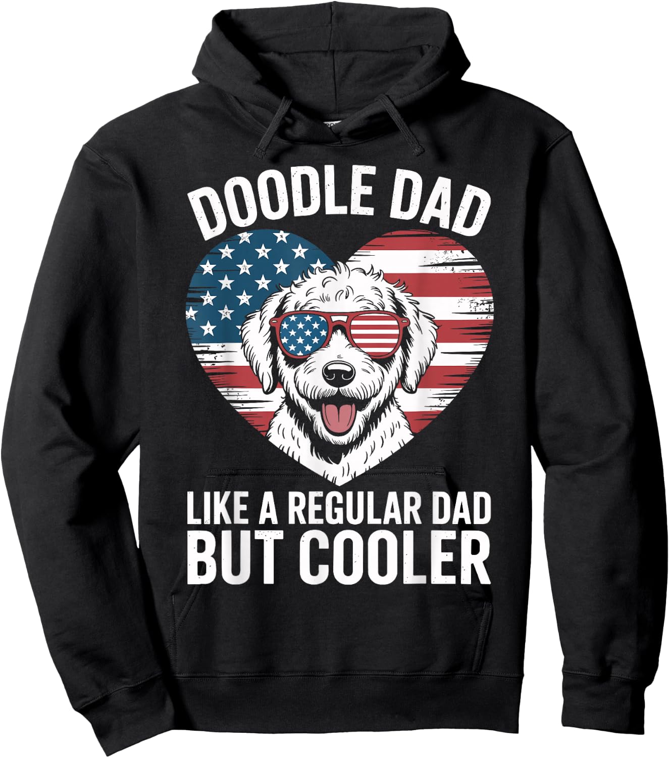 Goldendoodle Regular Dad But Cooler American Flag Heart Hoodie - Hoodie | Black