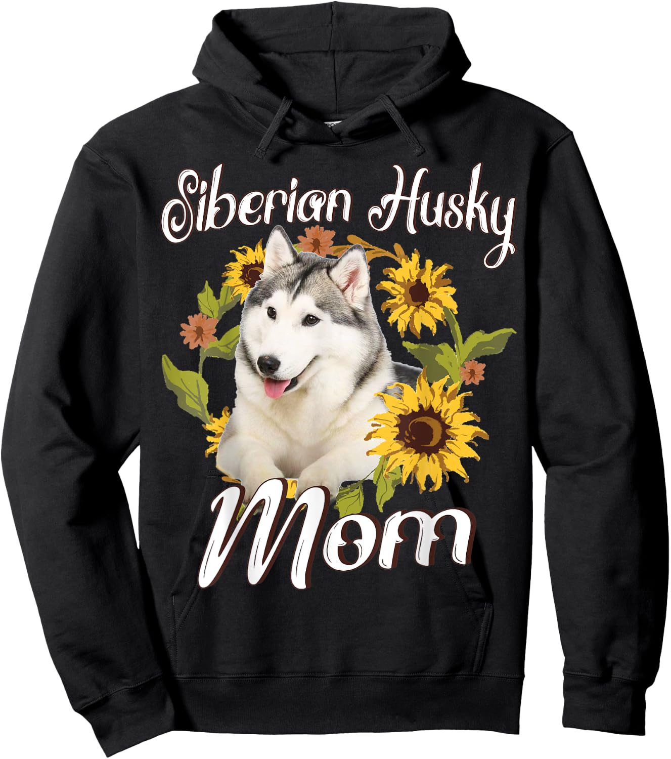 Dog Mom Mother's Day Sunflower Siberian Husky Mom Hoodie - Hoodie | Black