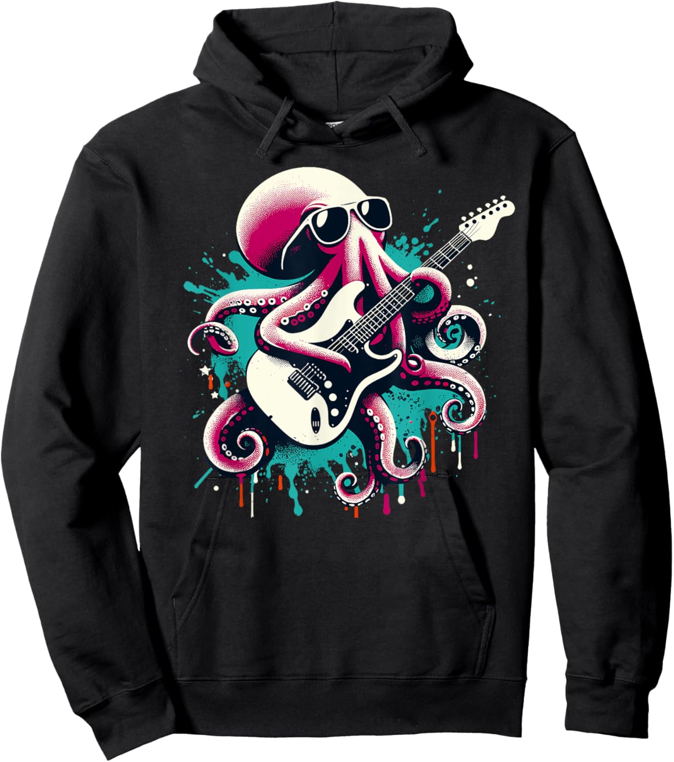Guitar Octopus Novelty Rock Music Band Concert Funny Guitar , black Hoodie - Hoodie | Black