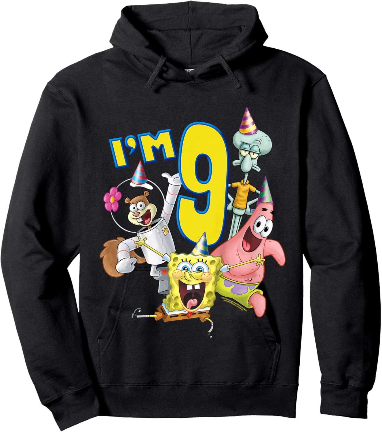 SpongeBob SquarePants 9th Birthday Today I'm 9 Kids , gray Hoodie - Hoodie | Black