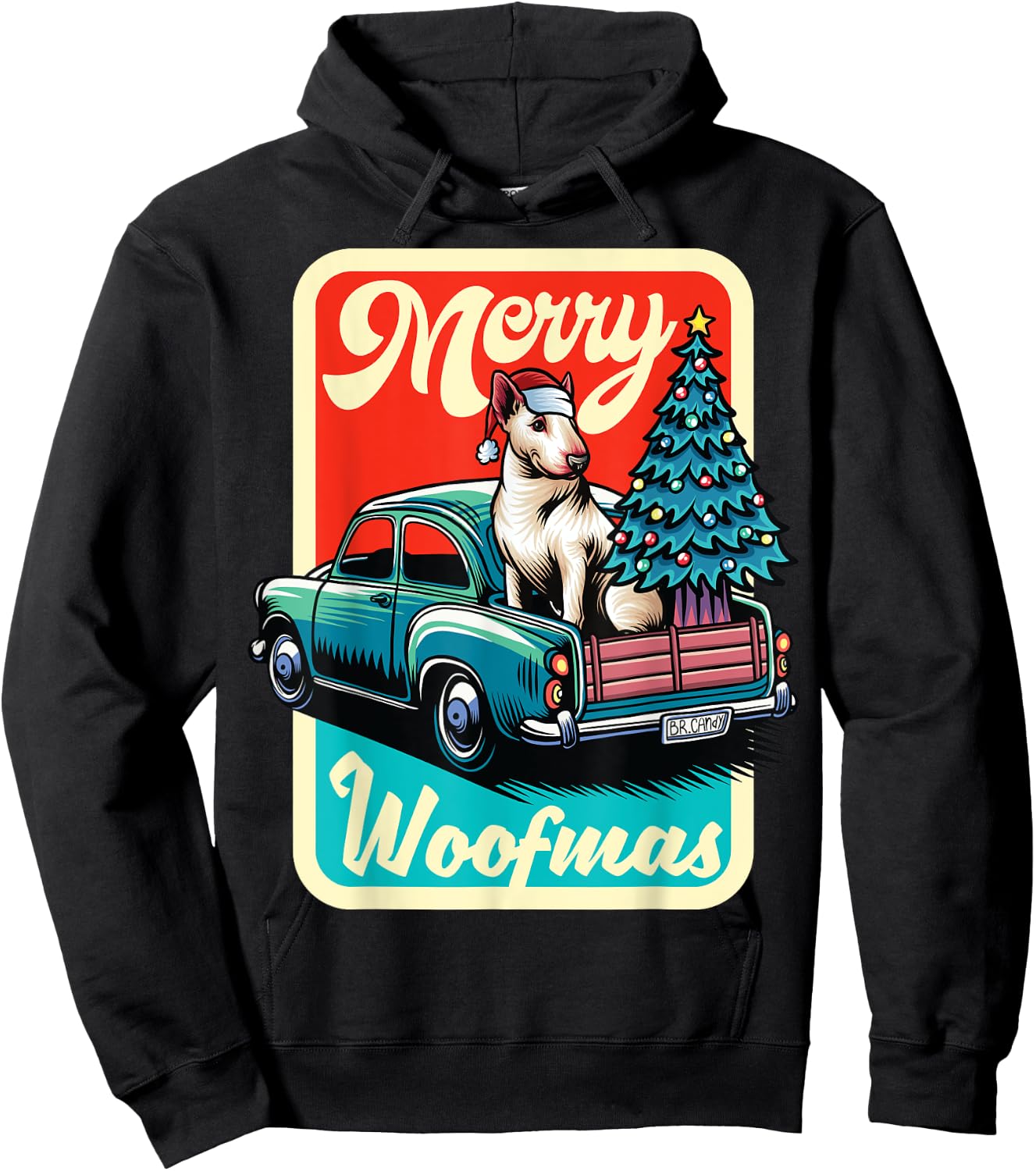 Bull Terrier Merry Christmas Tree Truck Dog X-Mas Hoodie - Hoodie | Black
