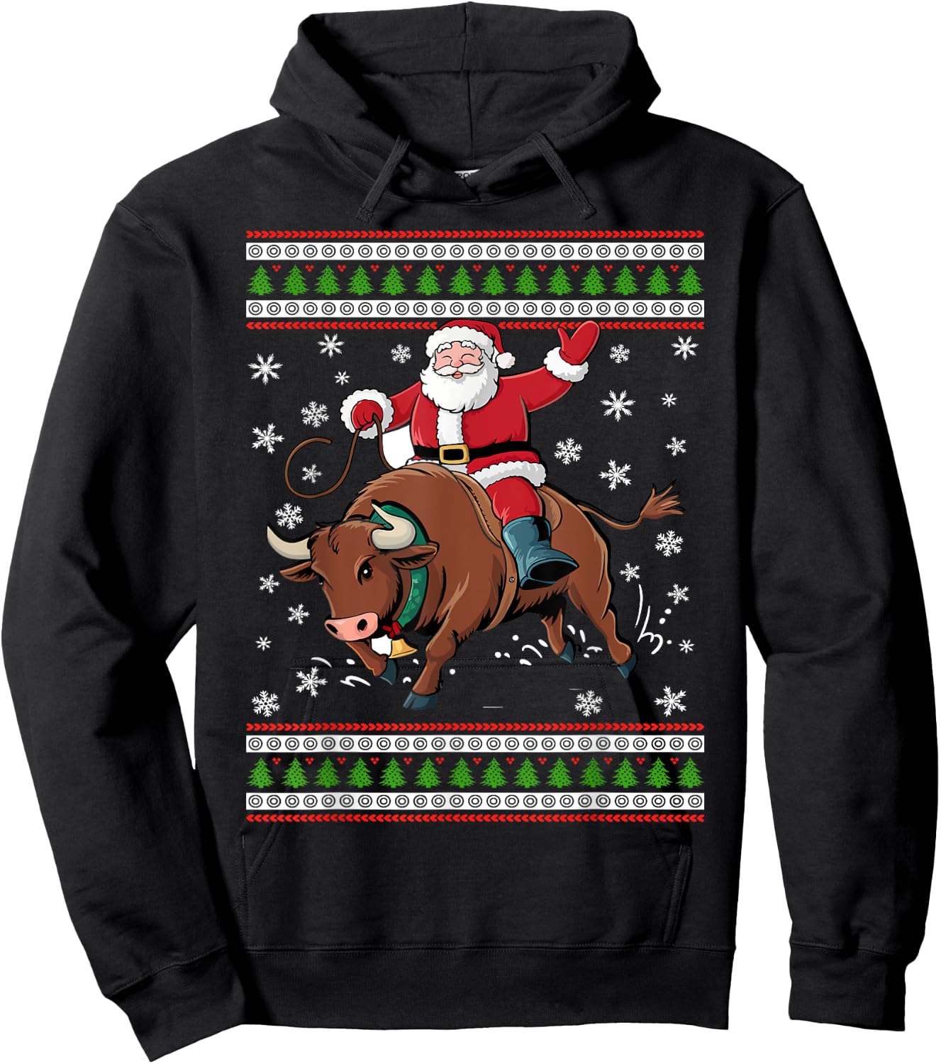 Christmas Santa Riding A Bull Funny Xmas Animal Lover Hoodie - Hoodie | Black