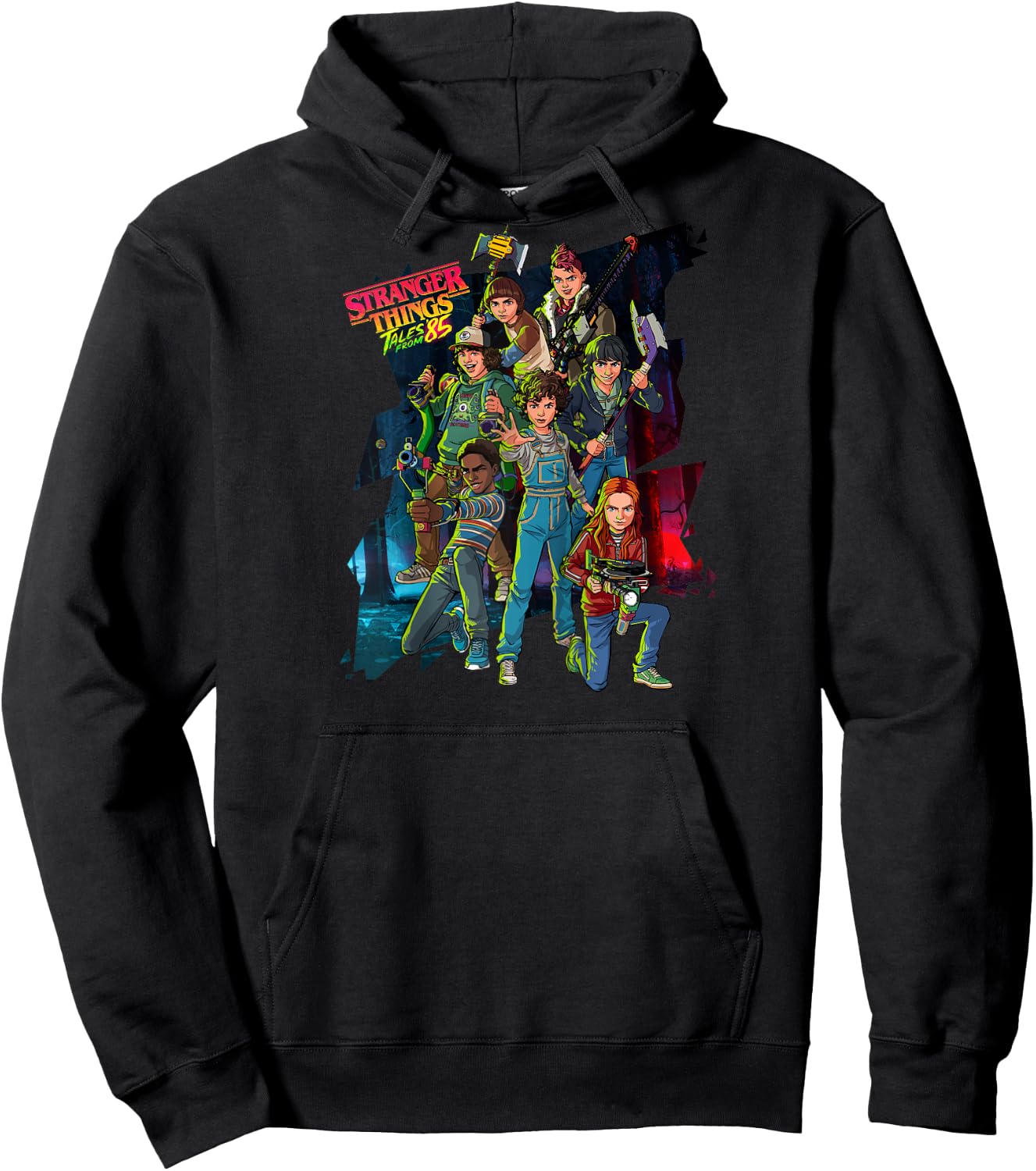 Stranger Things Tales from '85 Animated Character Group Shot Raglan Baseball Hoodie - Hoodie | Black