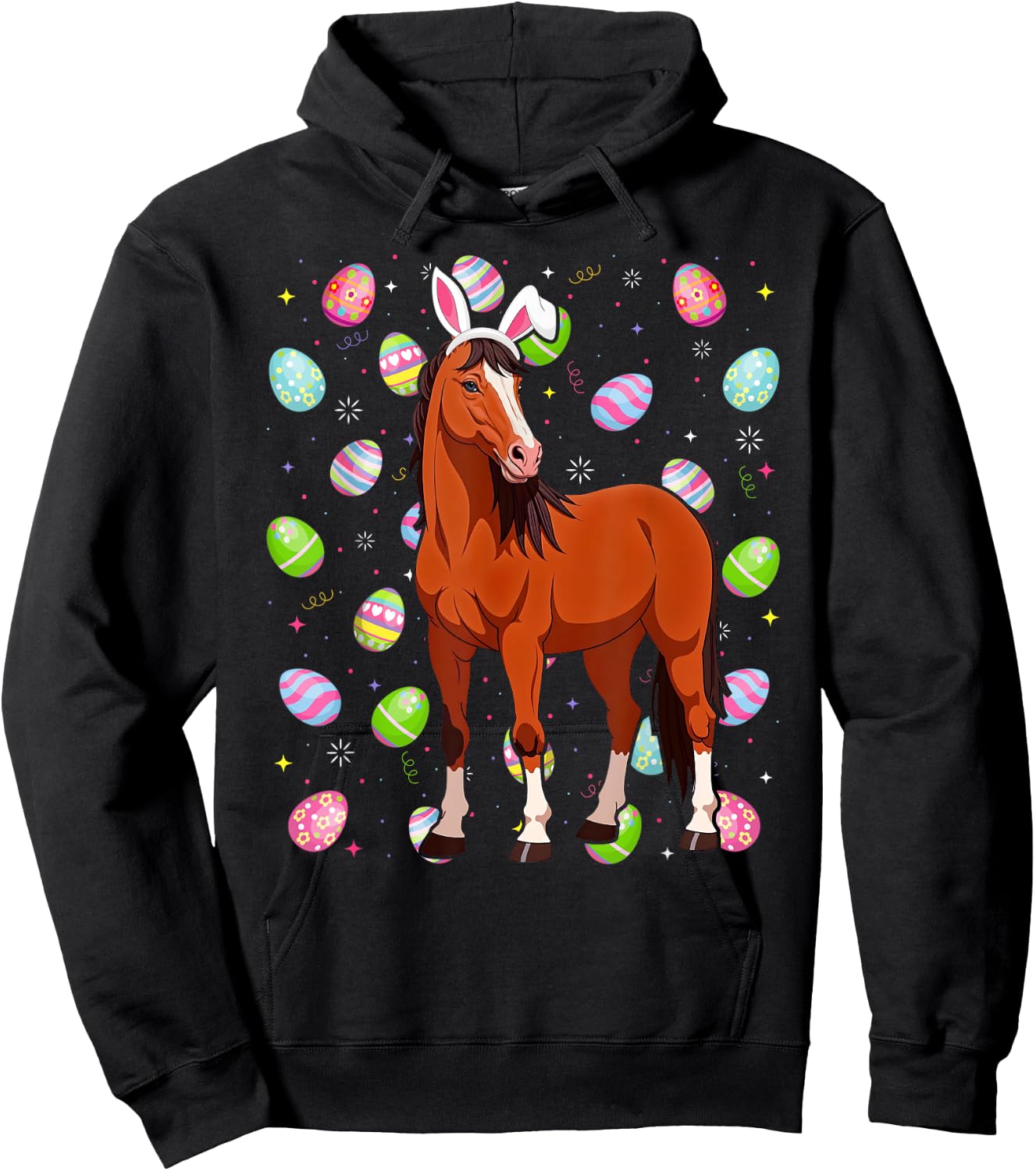 Horse Happy Easter Egg Hunt Bunny Ear Horse Easter Hoodie - Hoodie | Black