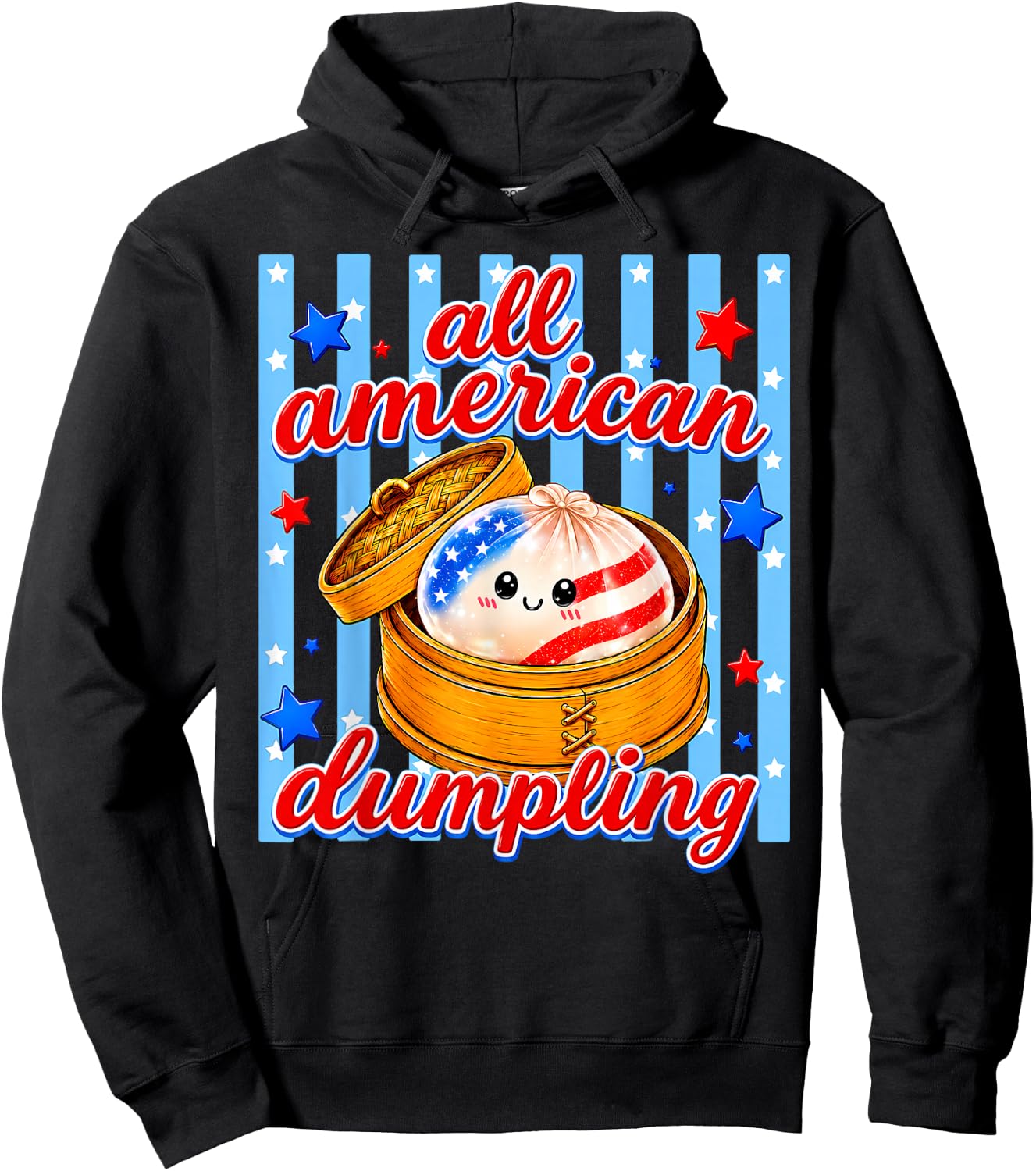 Blue Striped All American Dumpling Cute 4th of July for Kids Hoodie - Hoodie | Black