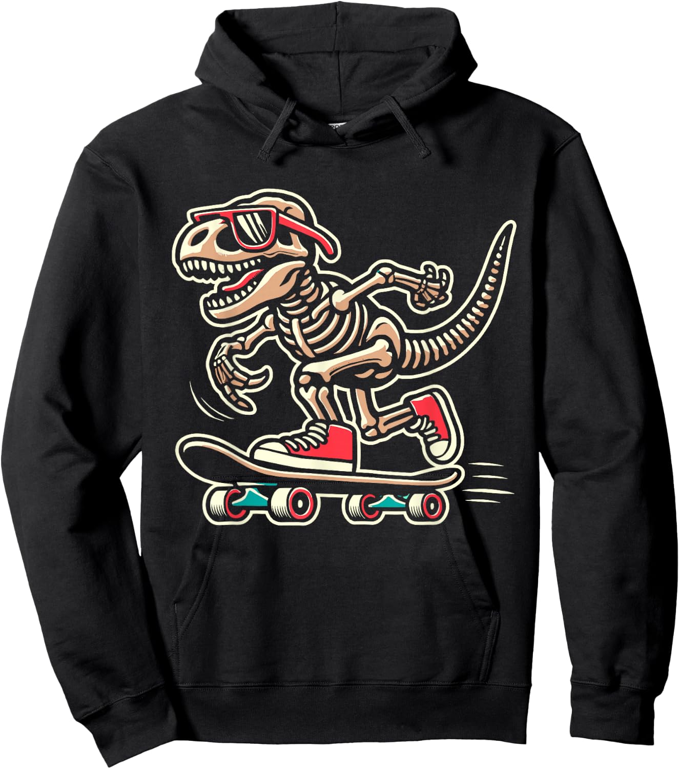 Retro T-Rex Skeleton Dinosaur Skateboarding Boys Hoodie - Hoodie | Black