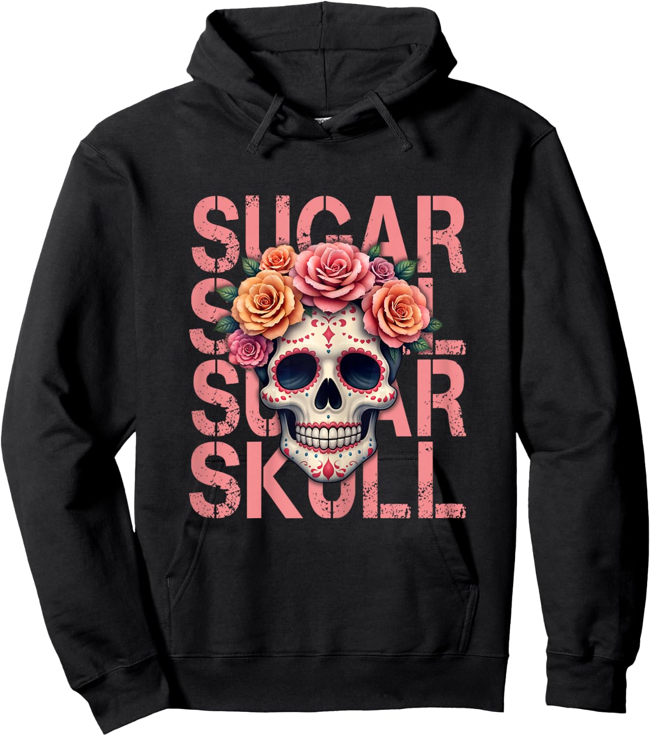 Mexican Skull Sugar Skull Dia de los Muertos , Black, Female X-Small Hoodie - Hoodie | Black