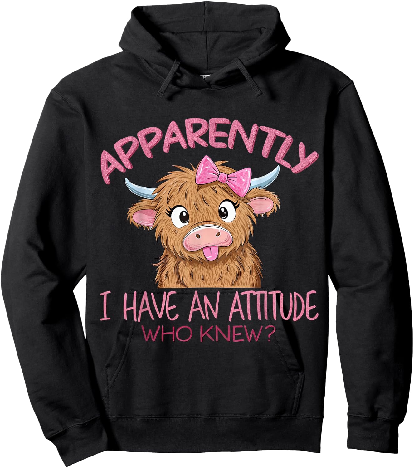 Apparently I Have An Attitude Who Knew Highland Cow Humor Hoodie - Hoodie | Black