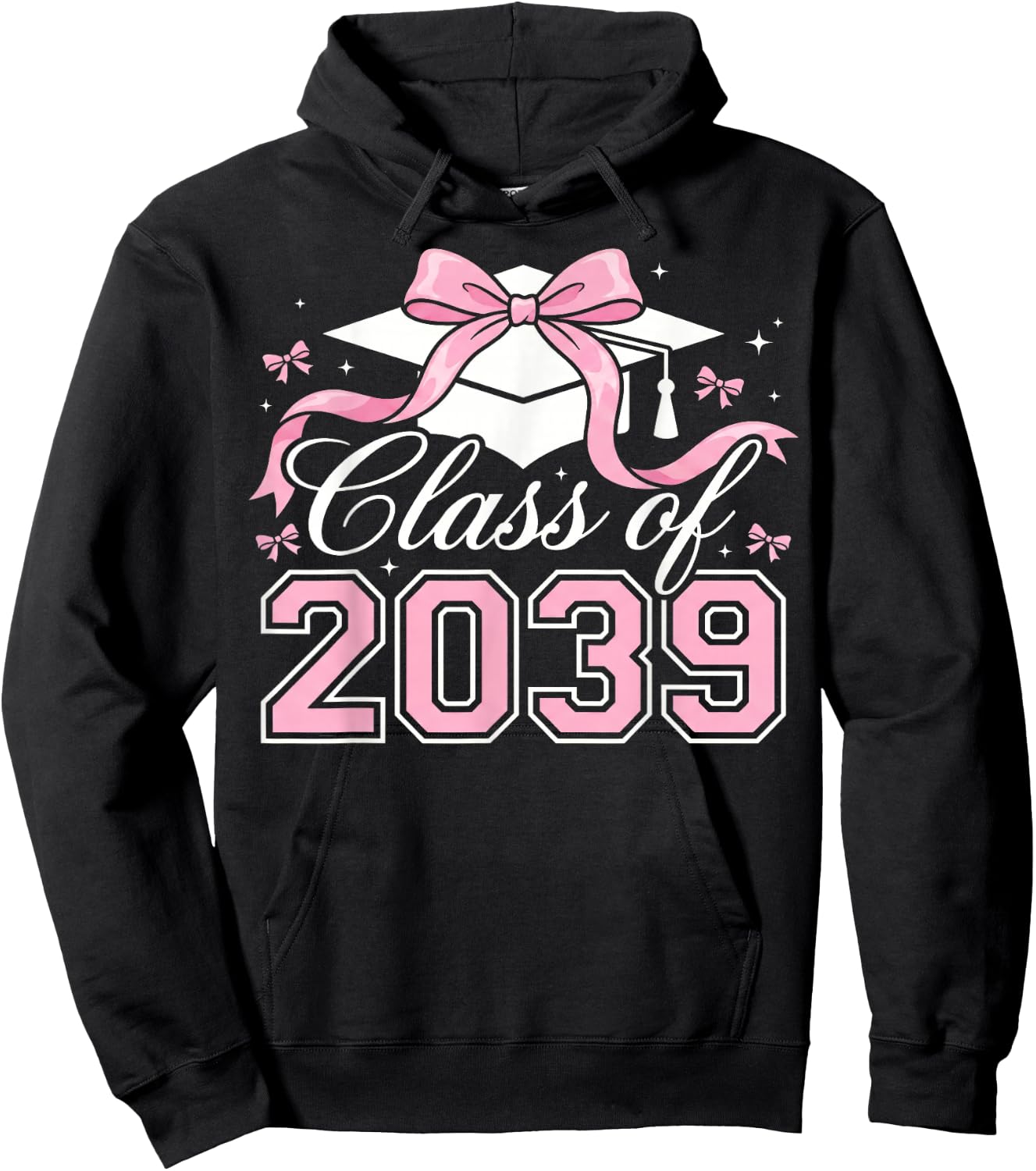 Class of 2039 Grow with Me 2039 Graduation Pink Bow Girls Hoodie - Hoodie | Black