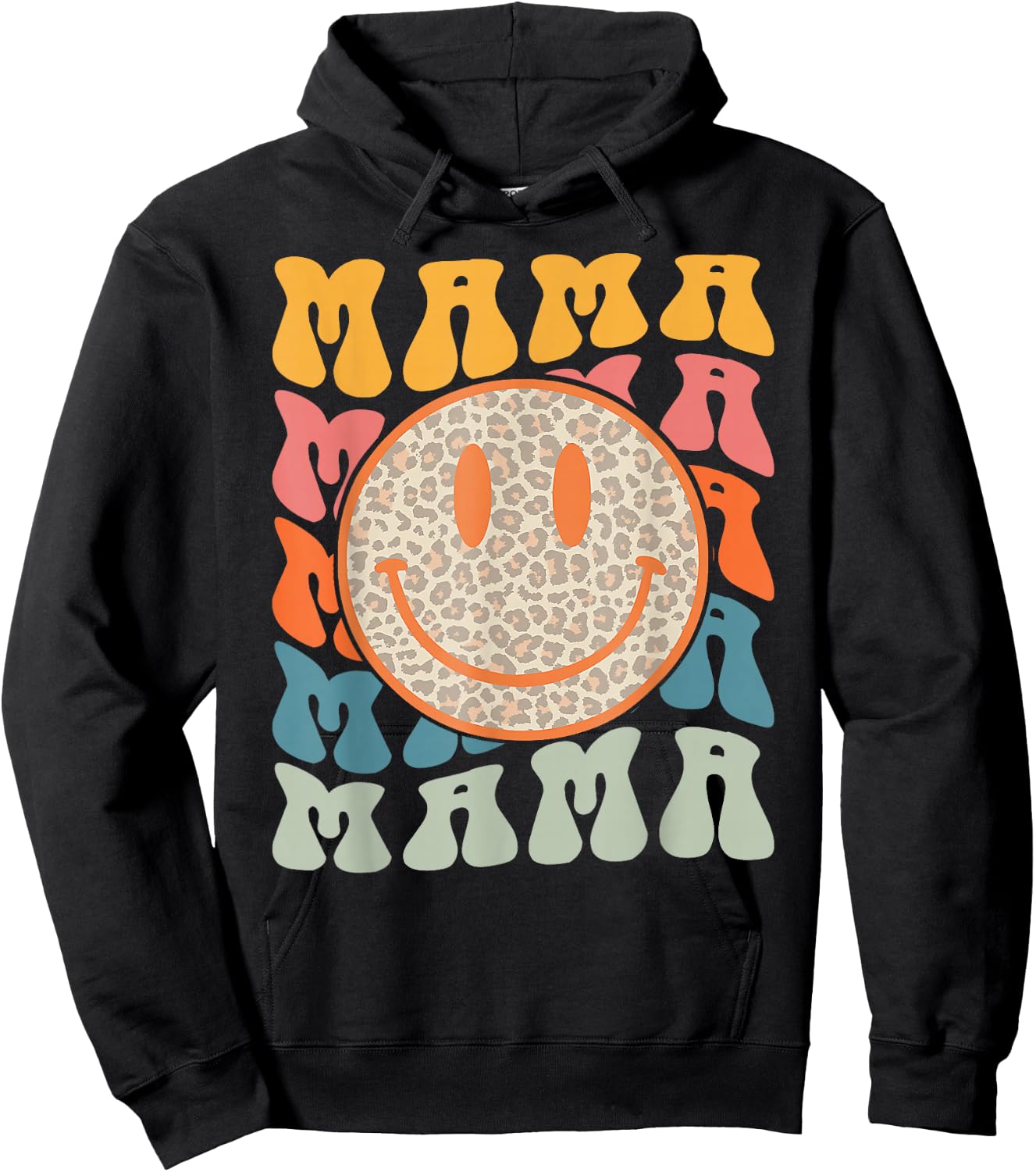 Retro Leopard Mama Groovy Face Trendy New Mama Hoodie - Hoodie | Black