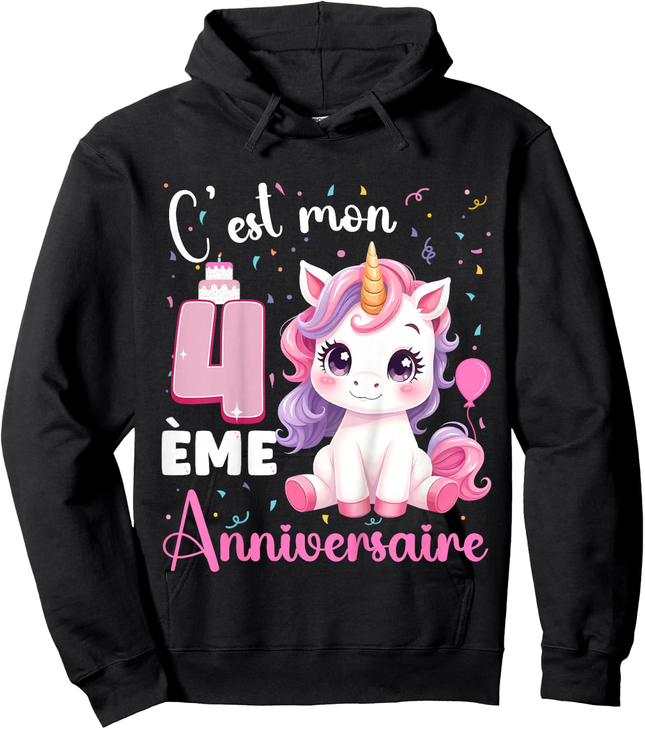 Enfant C'est Mon 4 ème Anniversaire Unicorn Birthday 4 Years , Black, 2 Hoodie - Hoodie | Black