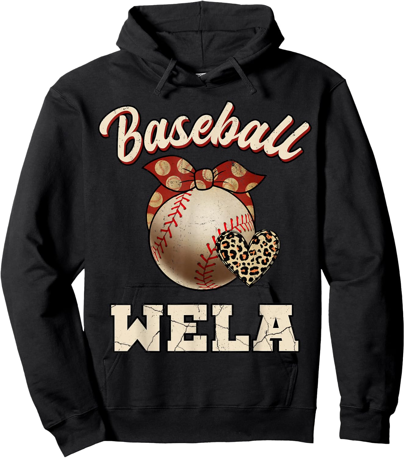 Baseball Wela Bandana Leopard Heart Fans Mother's Day Hoodie - Hoodie | Black