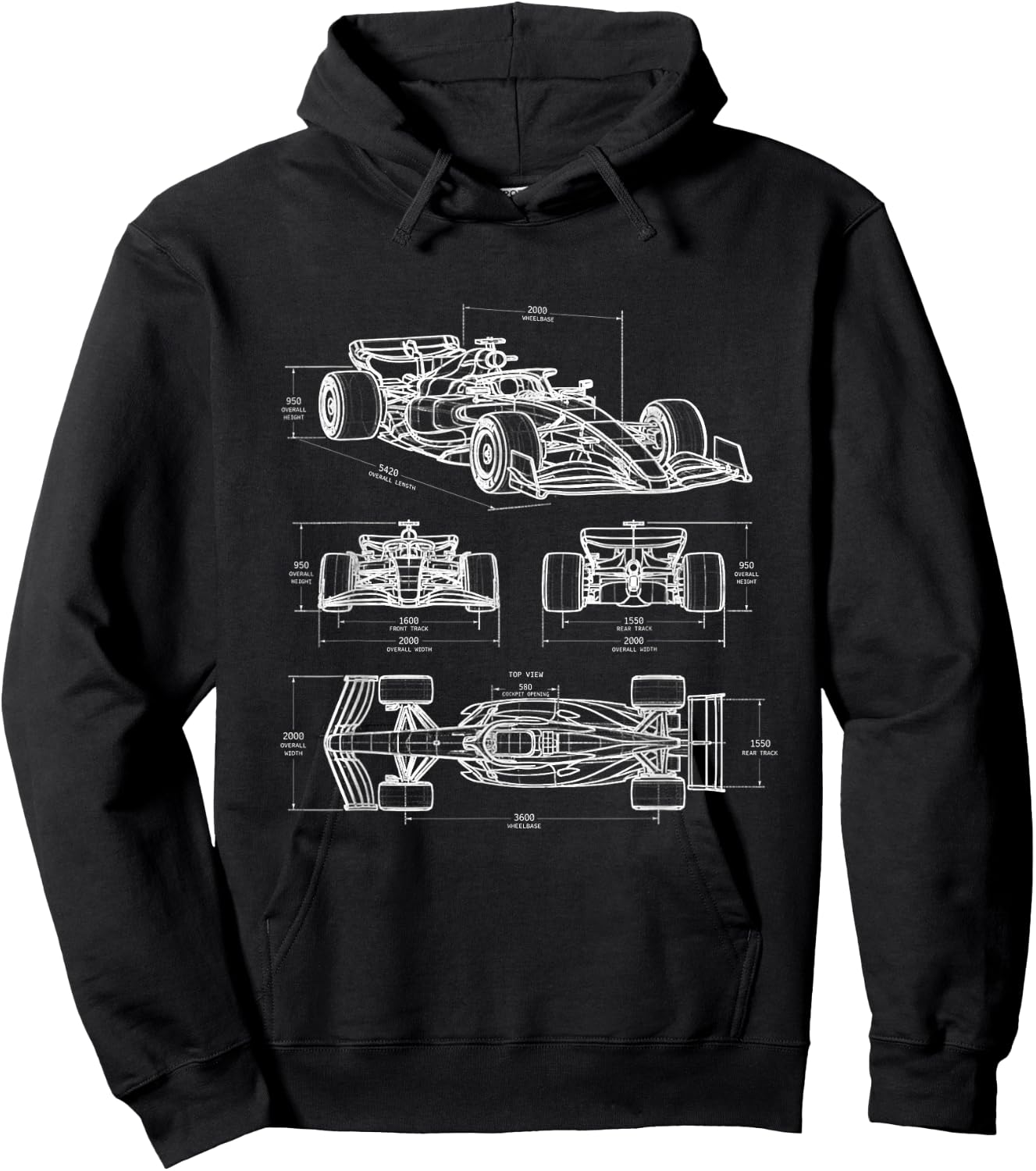 Motorsport Racing Car Blueprint Mechanical Style Graphic Hoodie - Hoodie | Black
